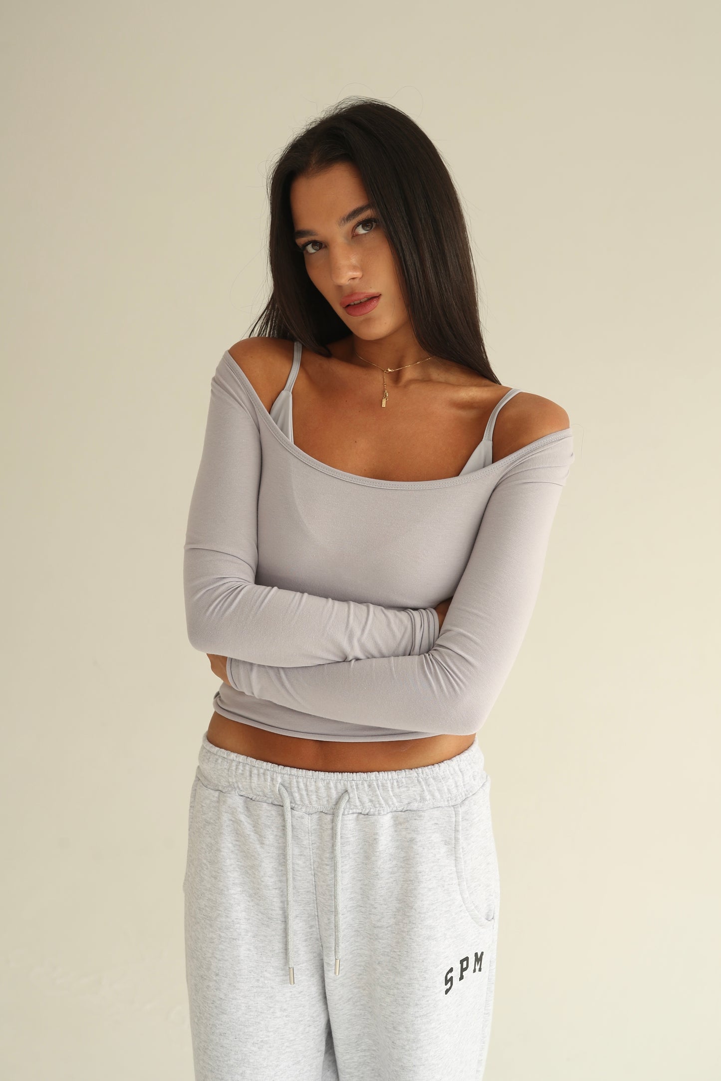 Ghost gray square neck top