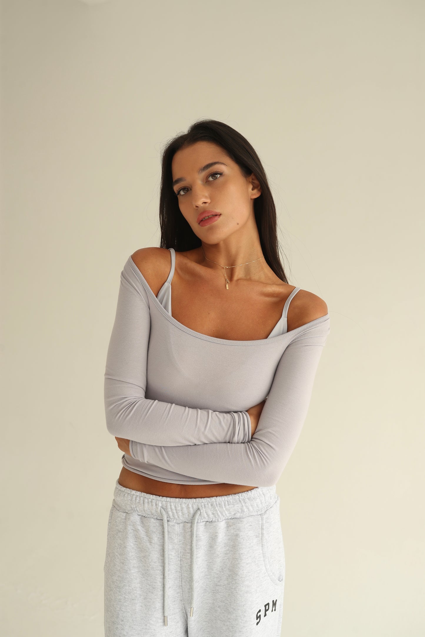 Ghost gray square neck top