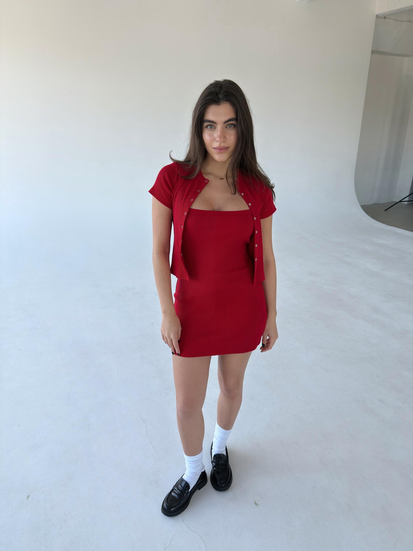 Red ribbed cotton dress