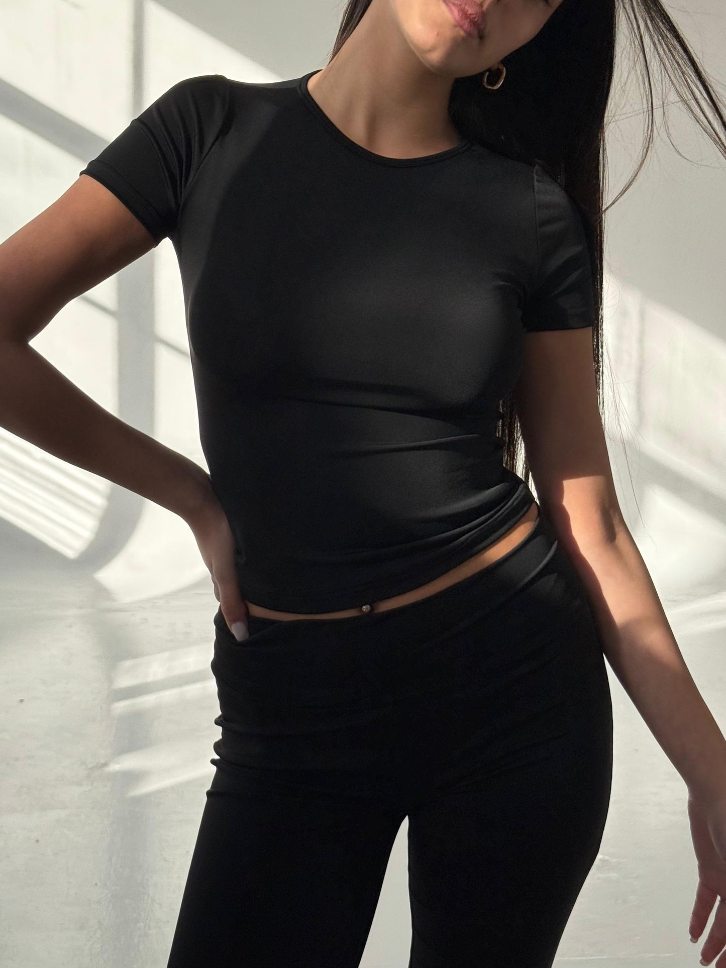 Black, round neck top