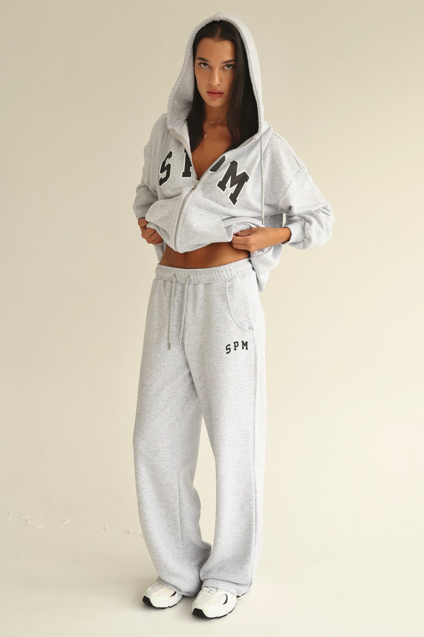 Melange gray zip-up hoodie