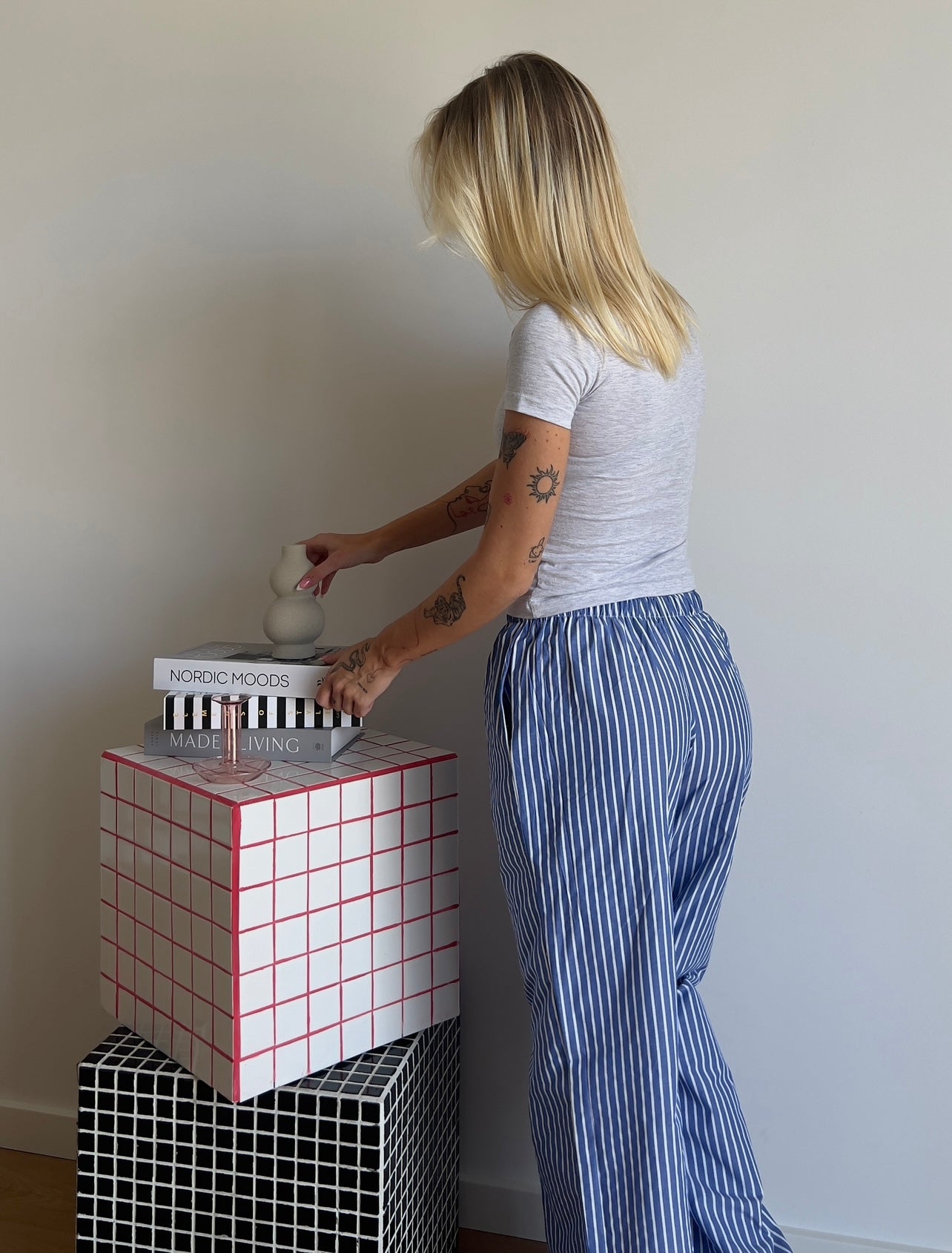 Blue striped boxer pants