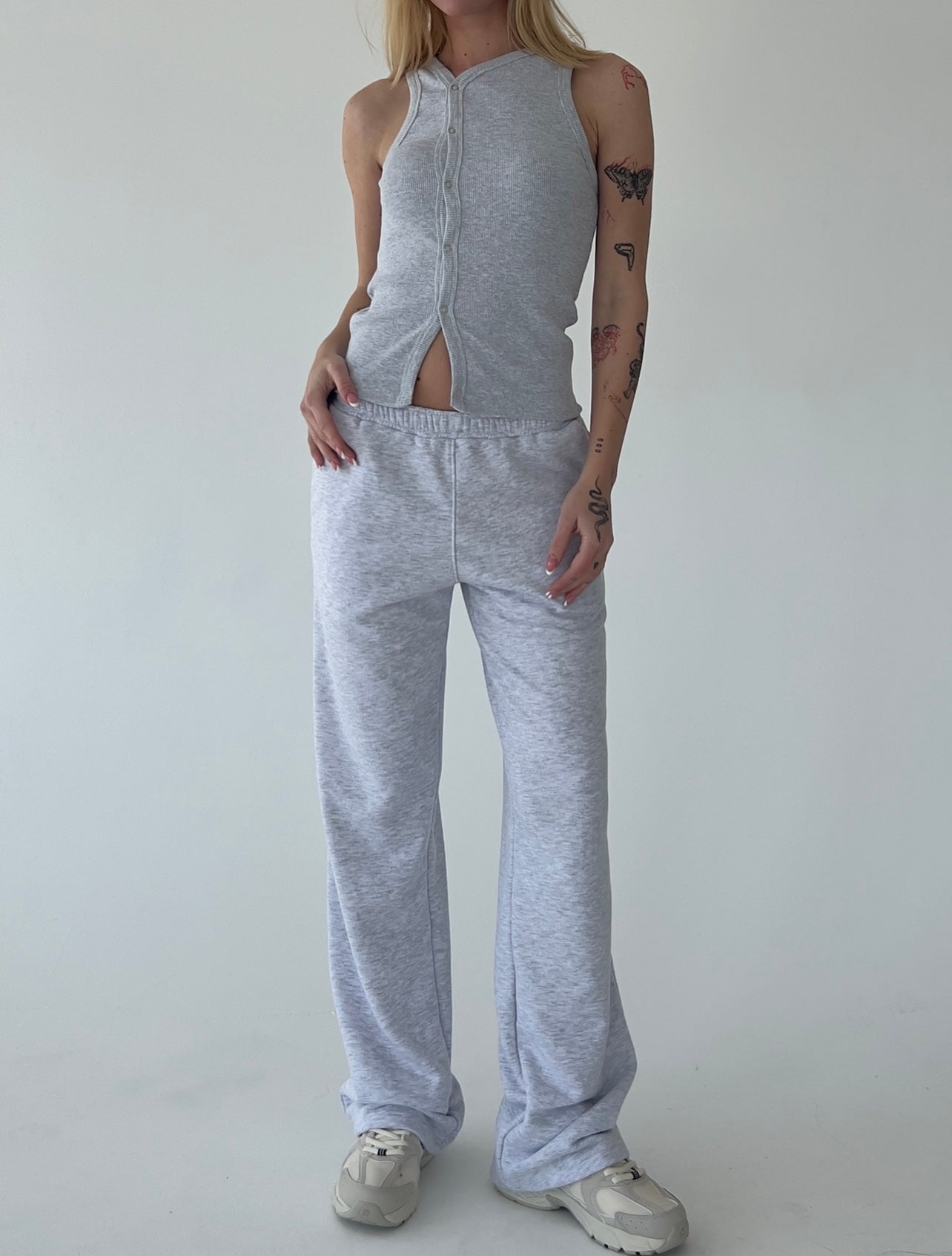 Light gray tank top with buttons