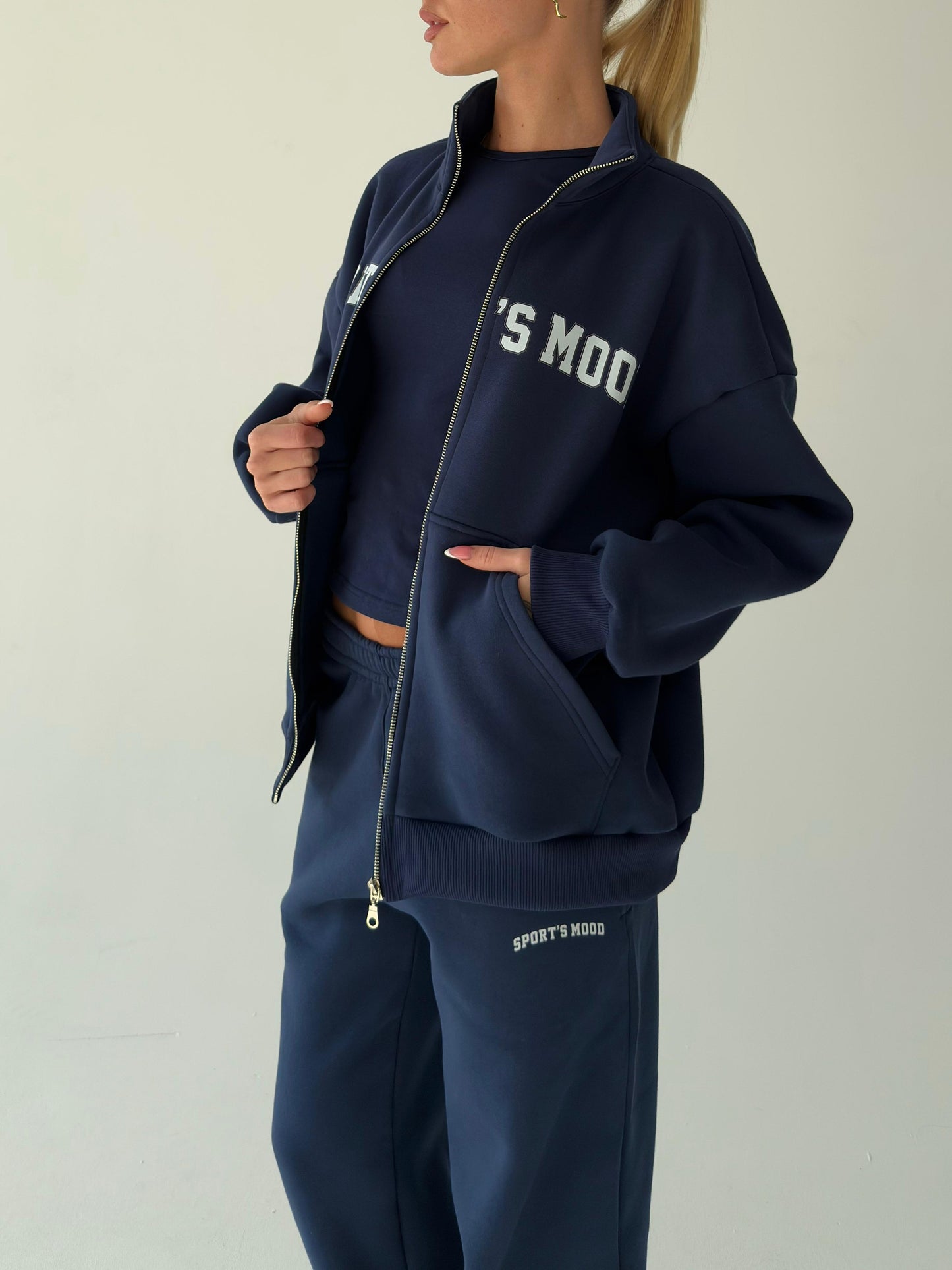 Navy blue warm zip-up hoodie