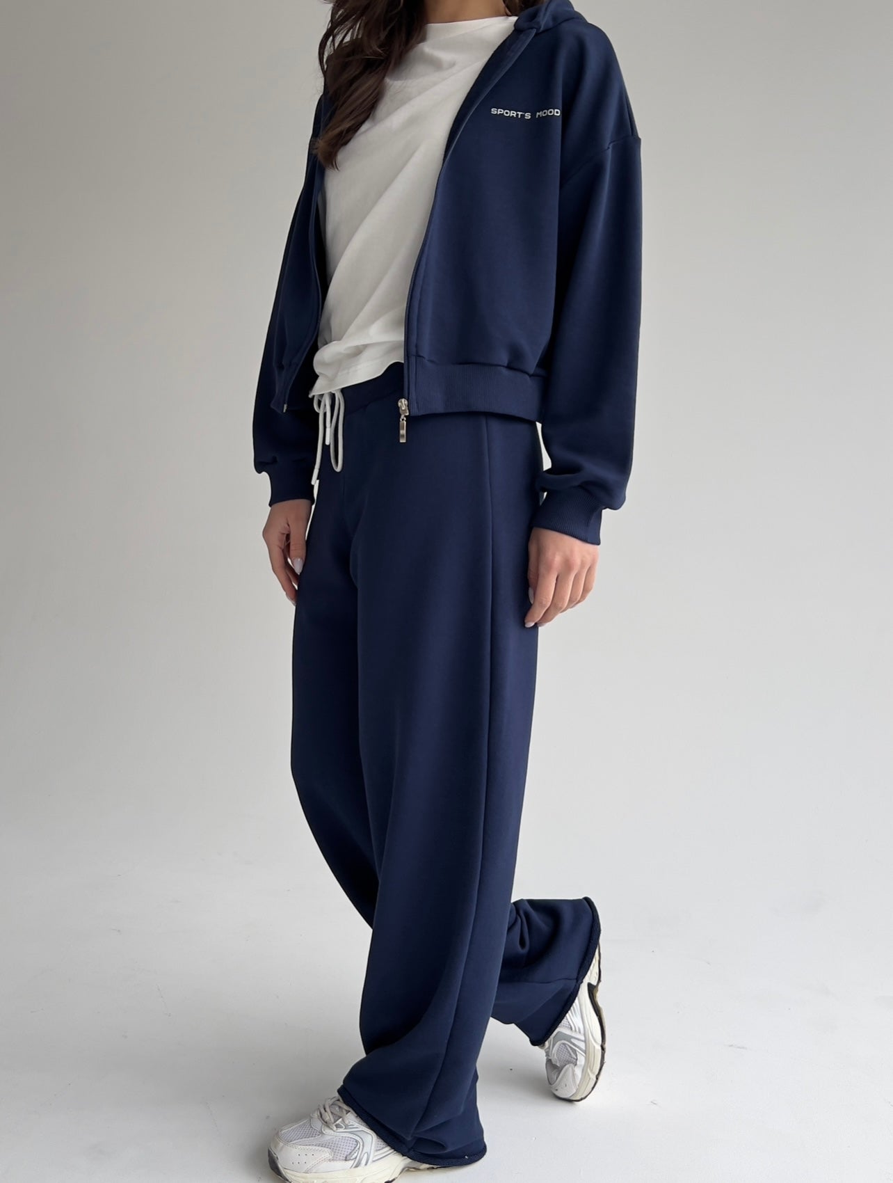 Navy blue, short zip-up hoodie