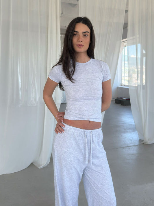 Melange gray round neck top