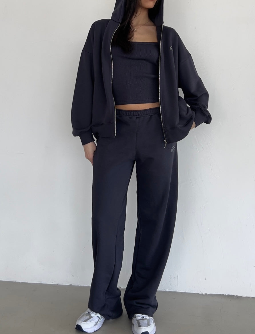 Dark gray oversize zip-up hoodie