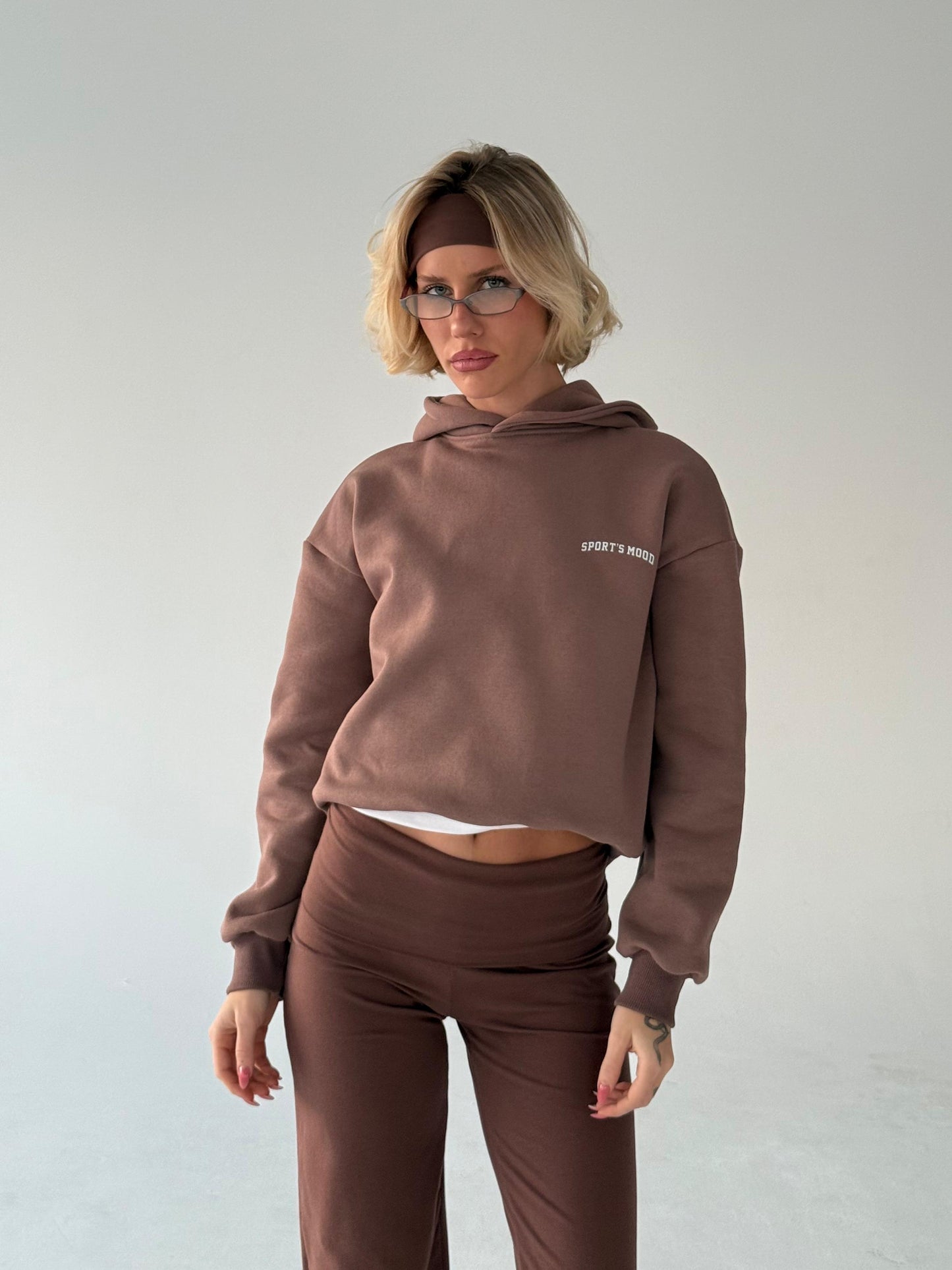Chocolate brown short hoodie