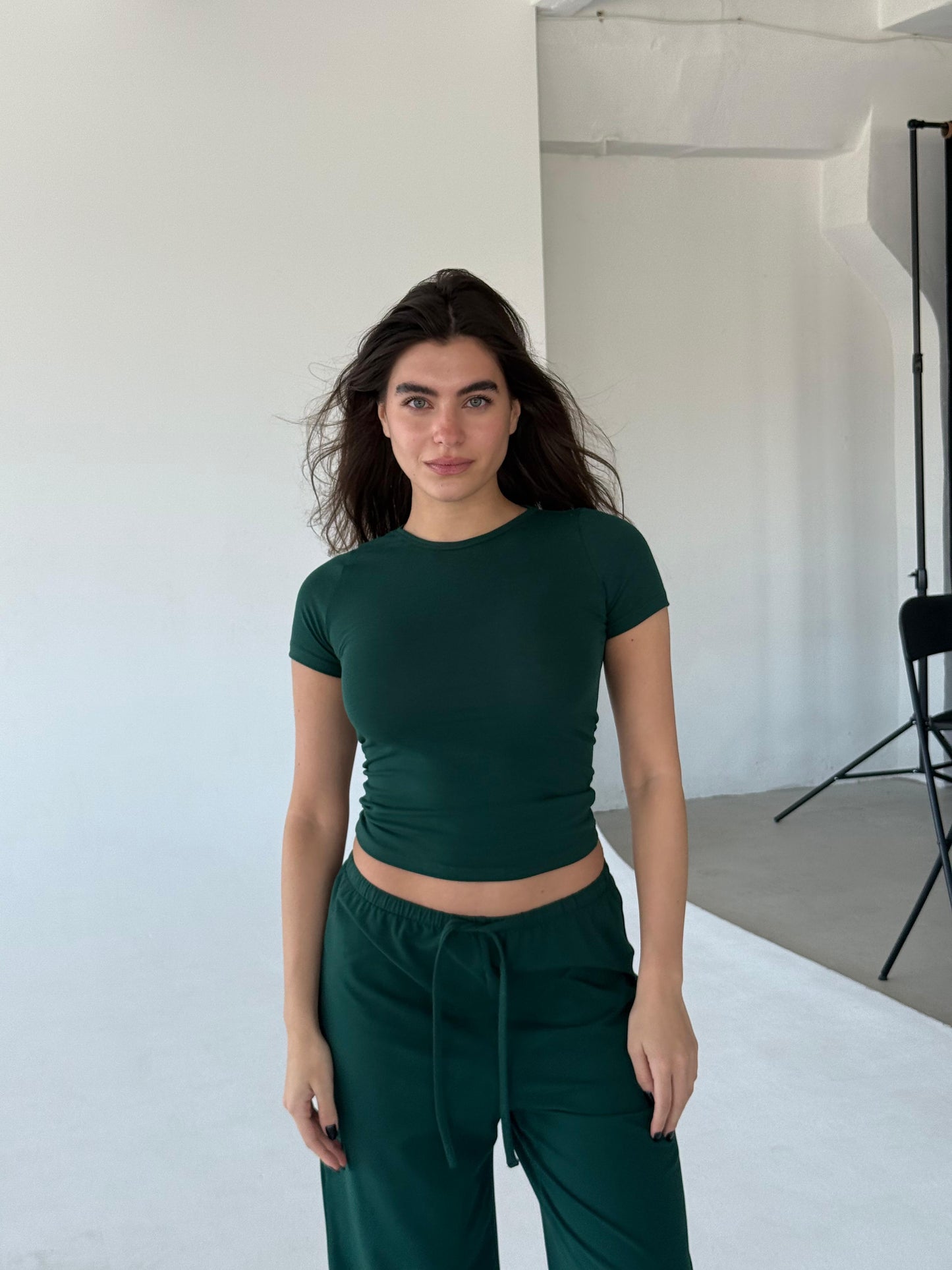 Green round neck top