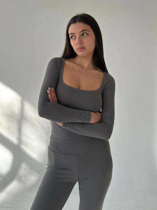 Silver scoop neck top