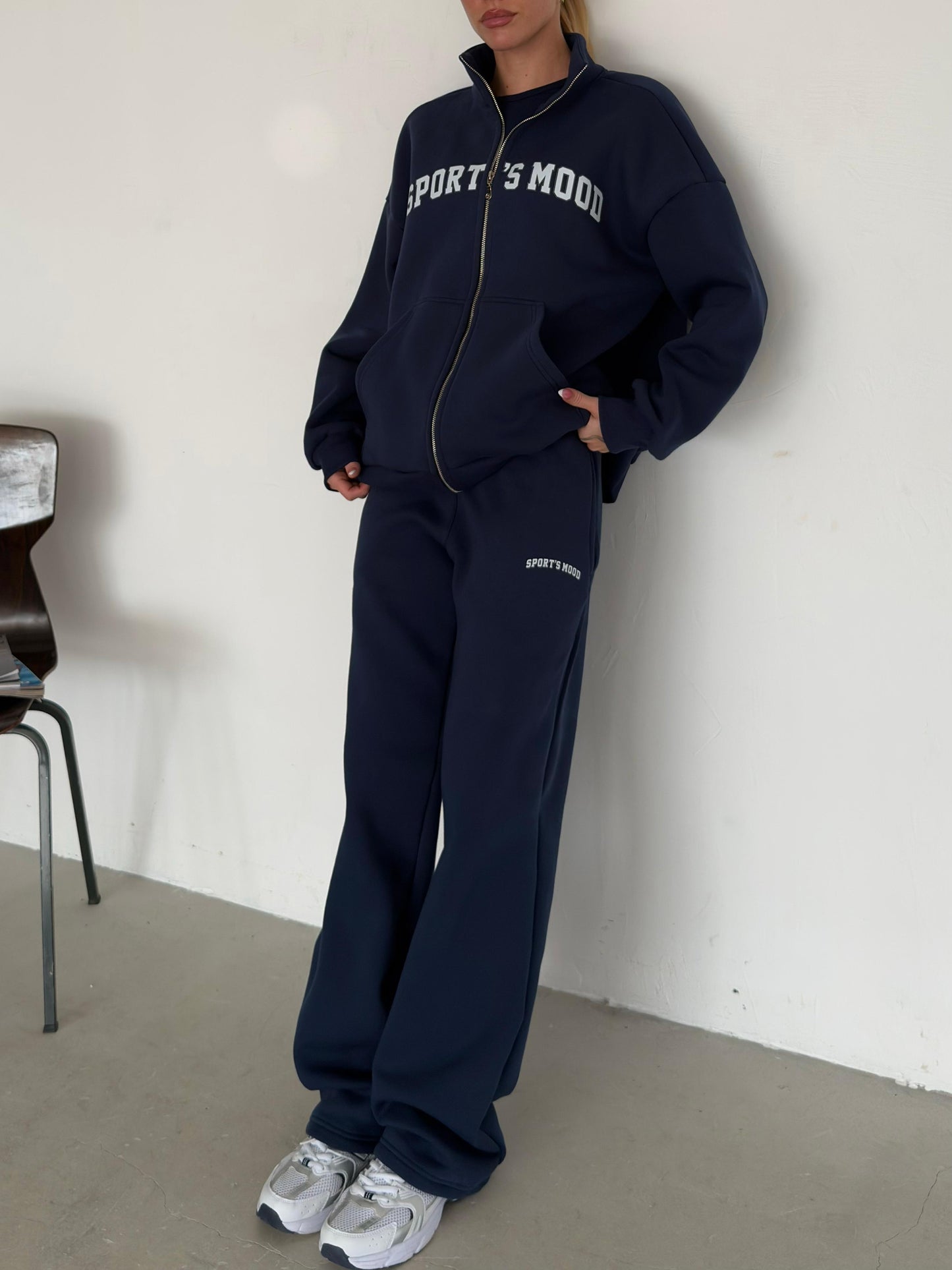 Navy blue warm zip-up hoodie
