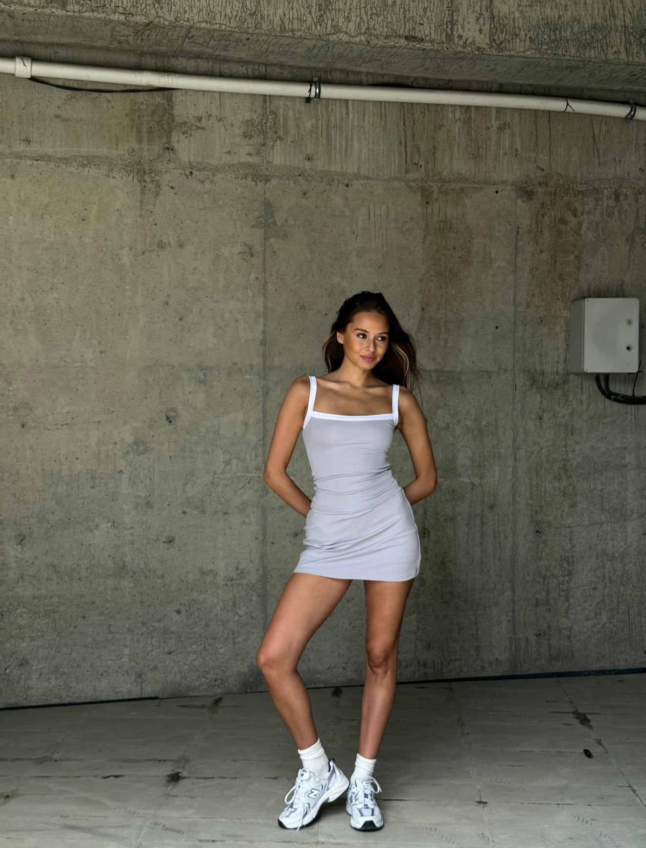 Ghost gray tennis skirt with shorts underneath