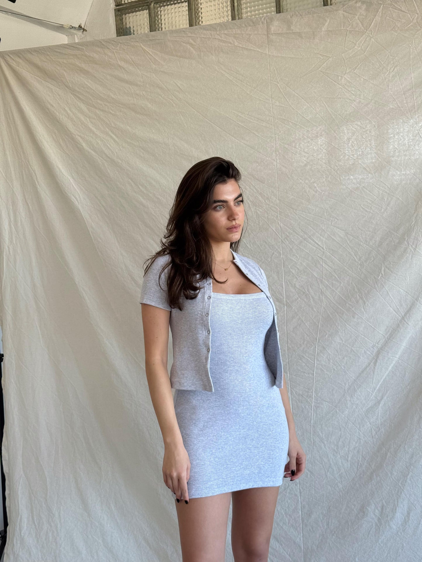 Melange gray ribbed cotton dress