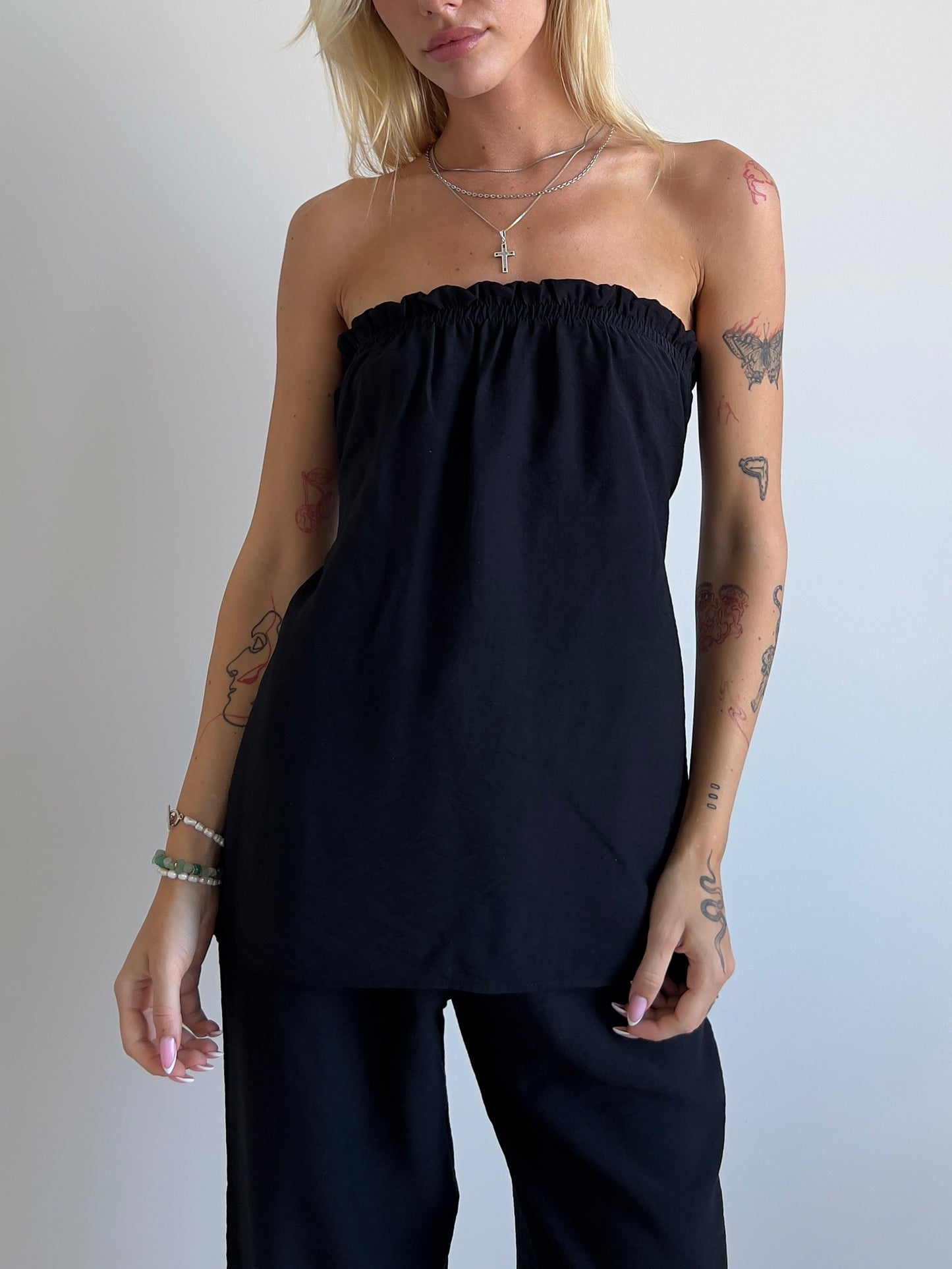 Black linen strapless tube top