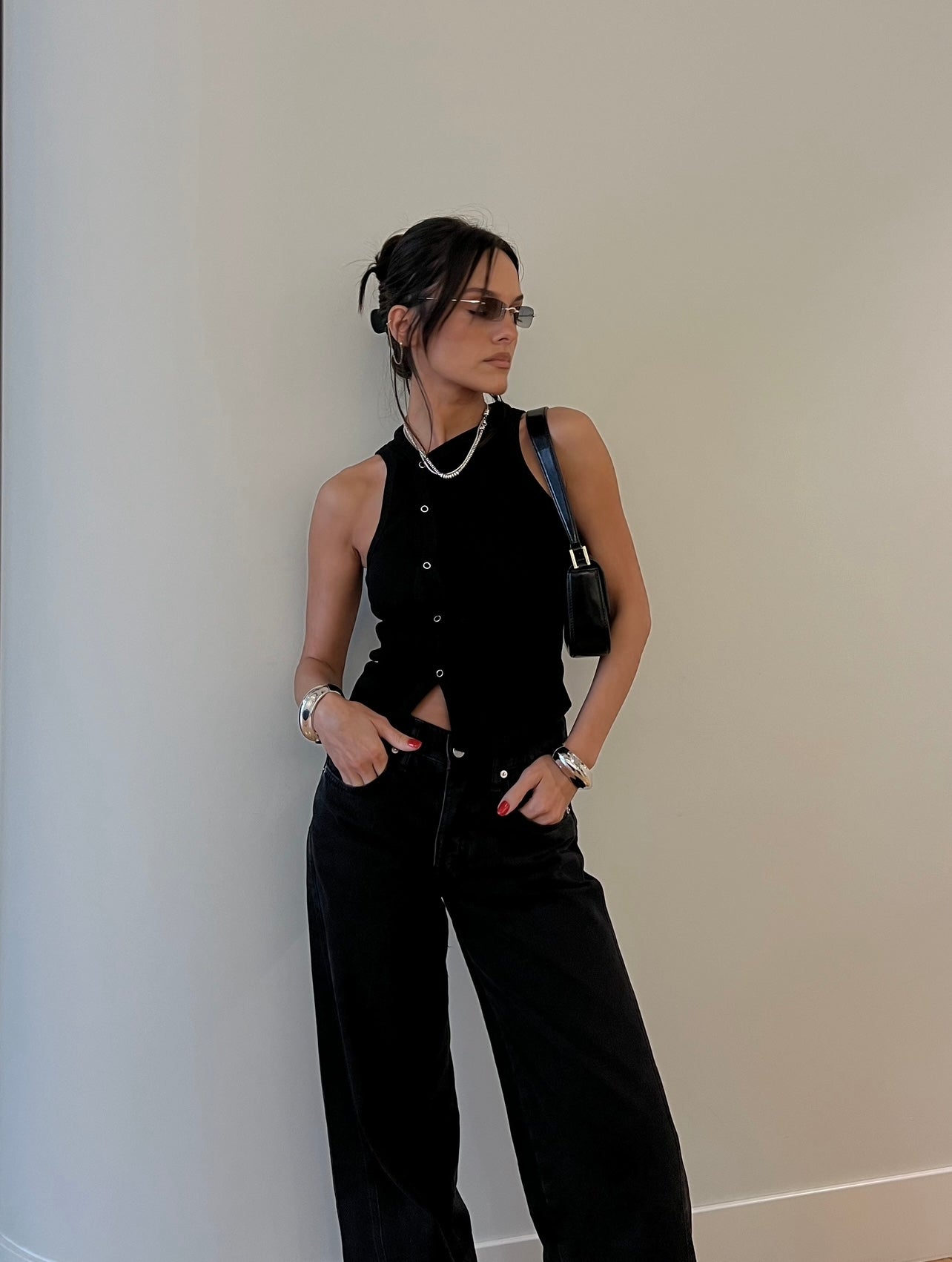 Black tank top with buttons