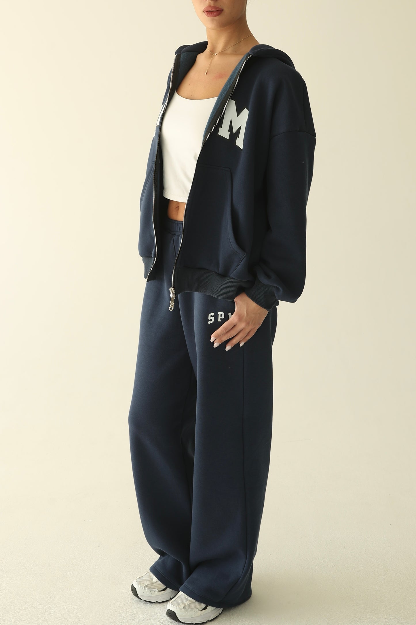 Navy blue warm oversize zip-up hoodie