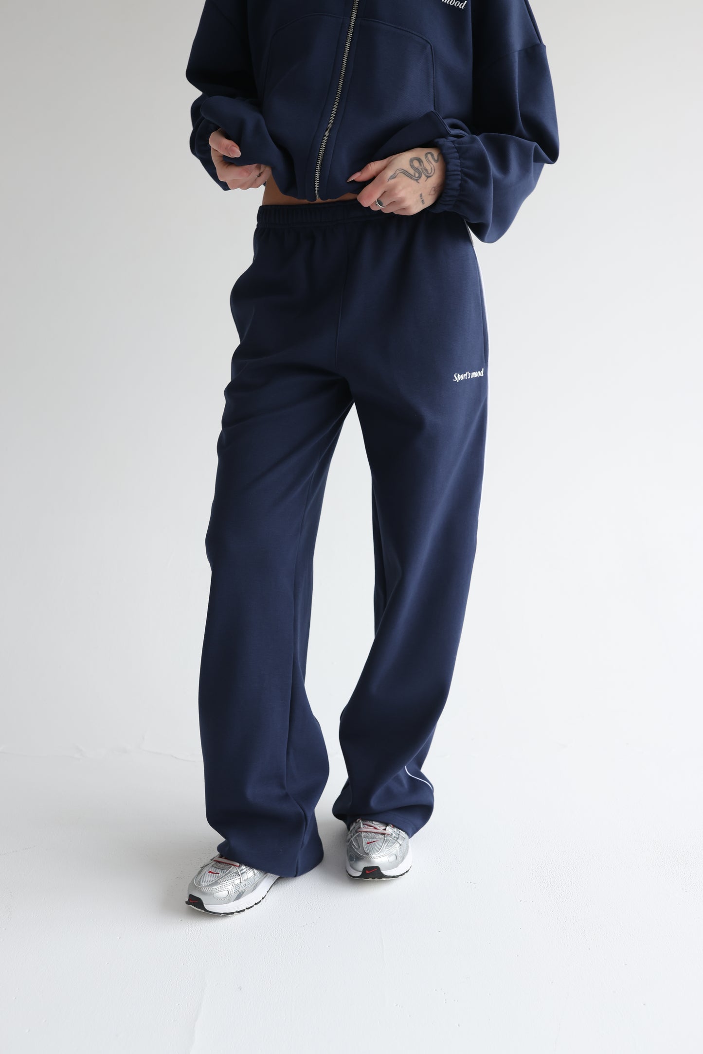 Navy blue straight line track sweatpants