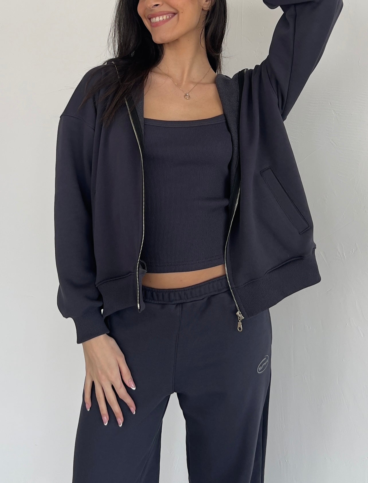 Dark gray oversize zip-up hoodie