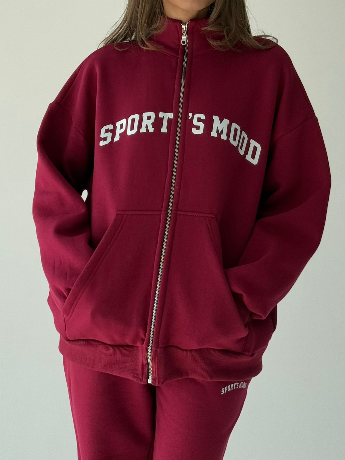 Burgundy warm zip-up hoodie