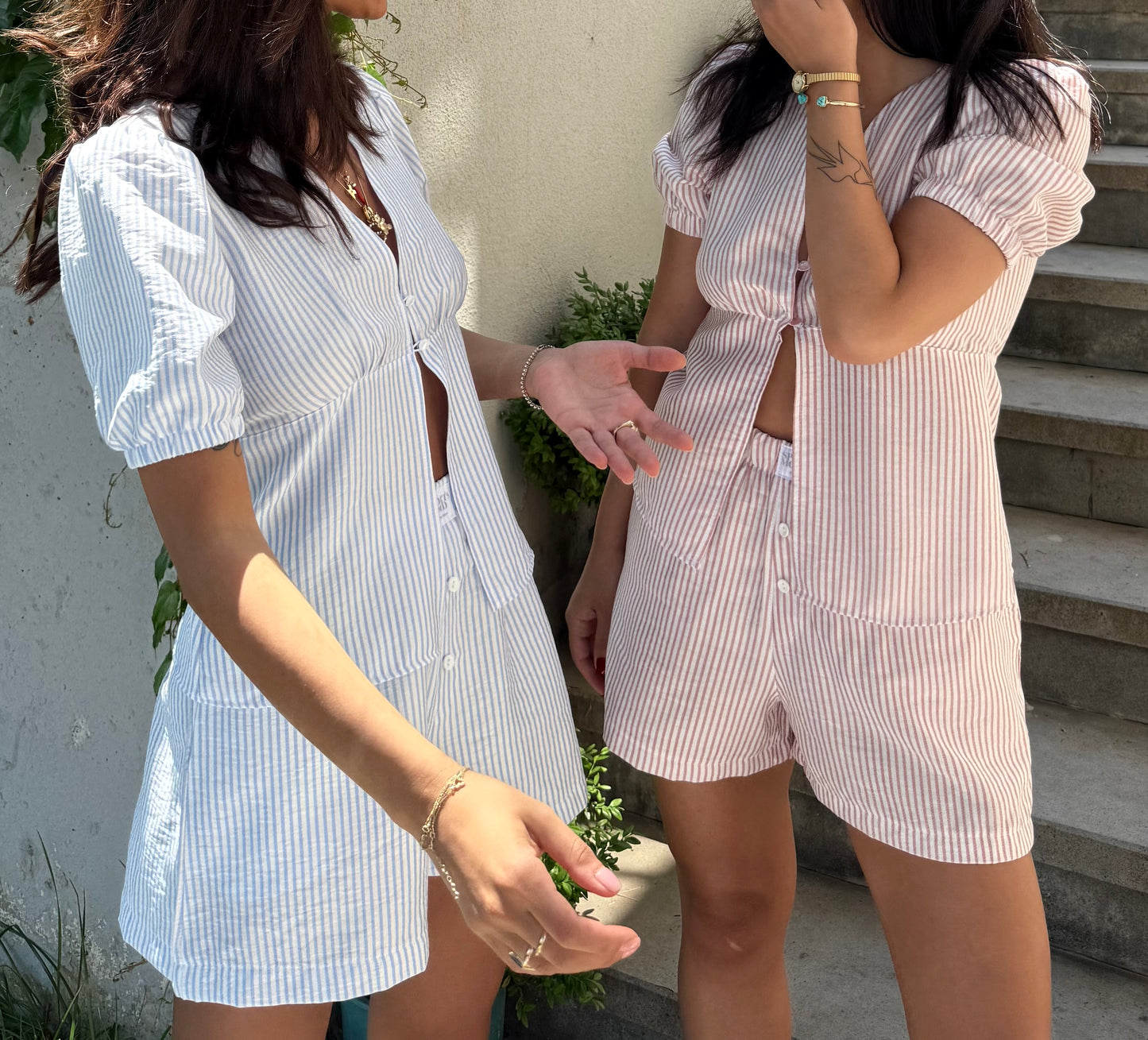 Linen top with peach pink stripes
