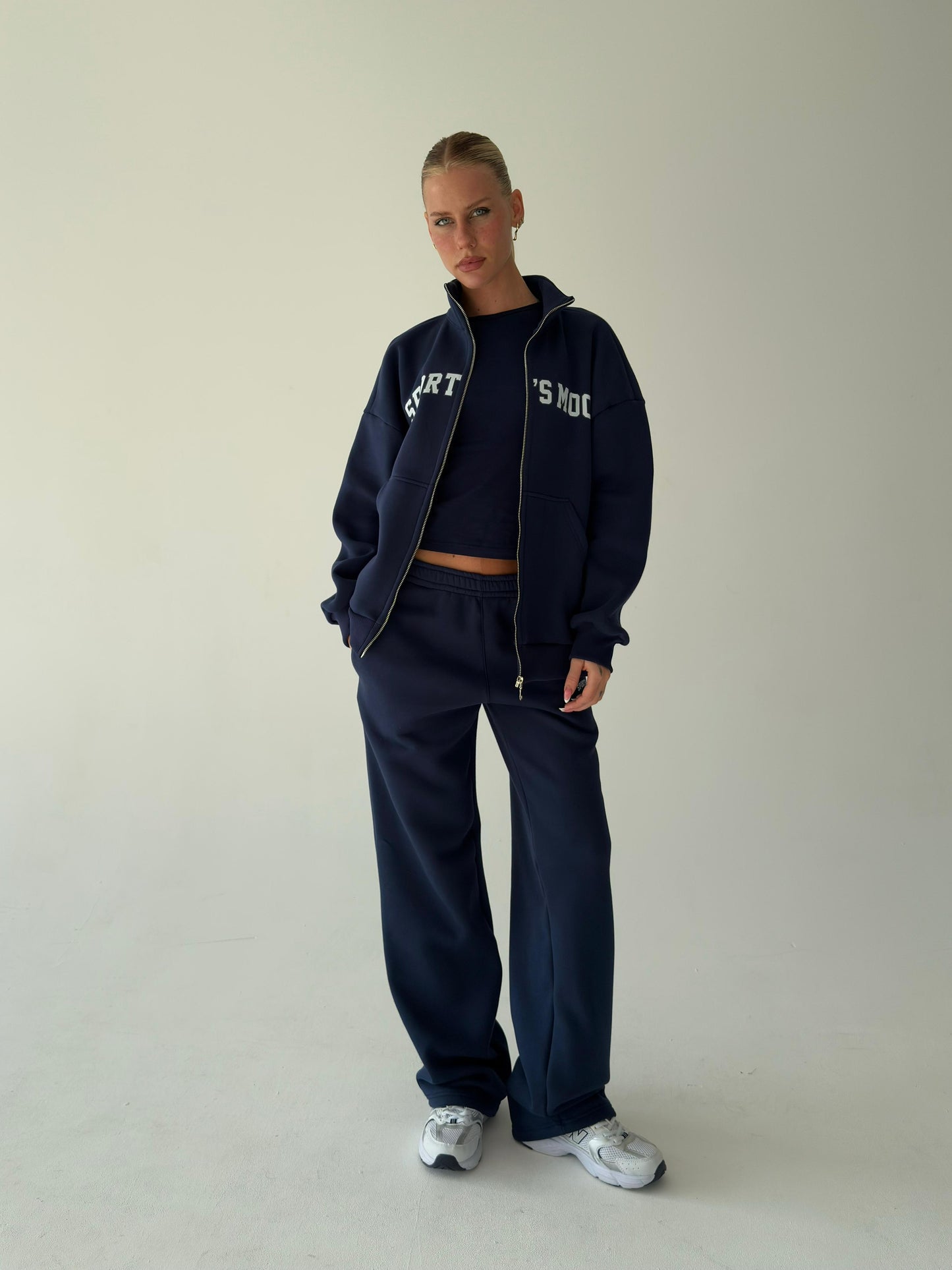 Navy blue warm zip-up hoodie