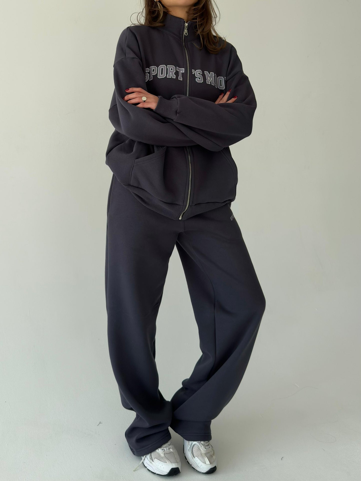Dark gray warm zip-up hoodie
