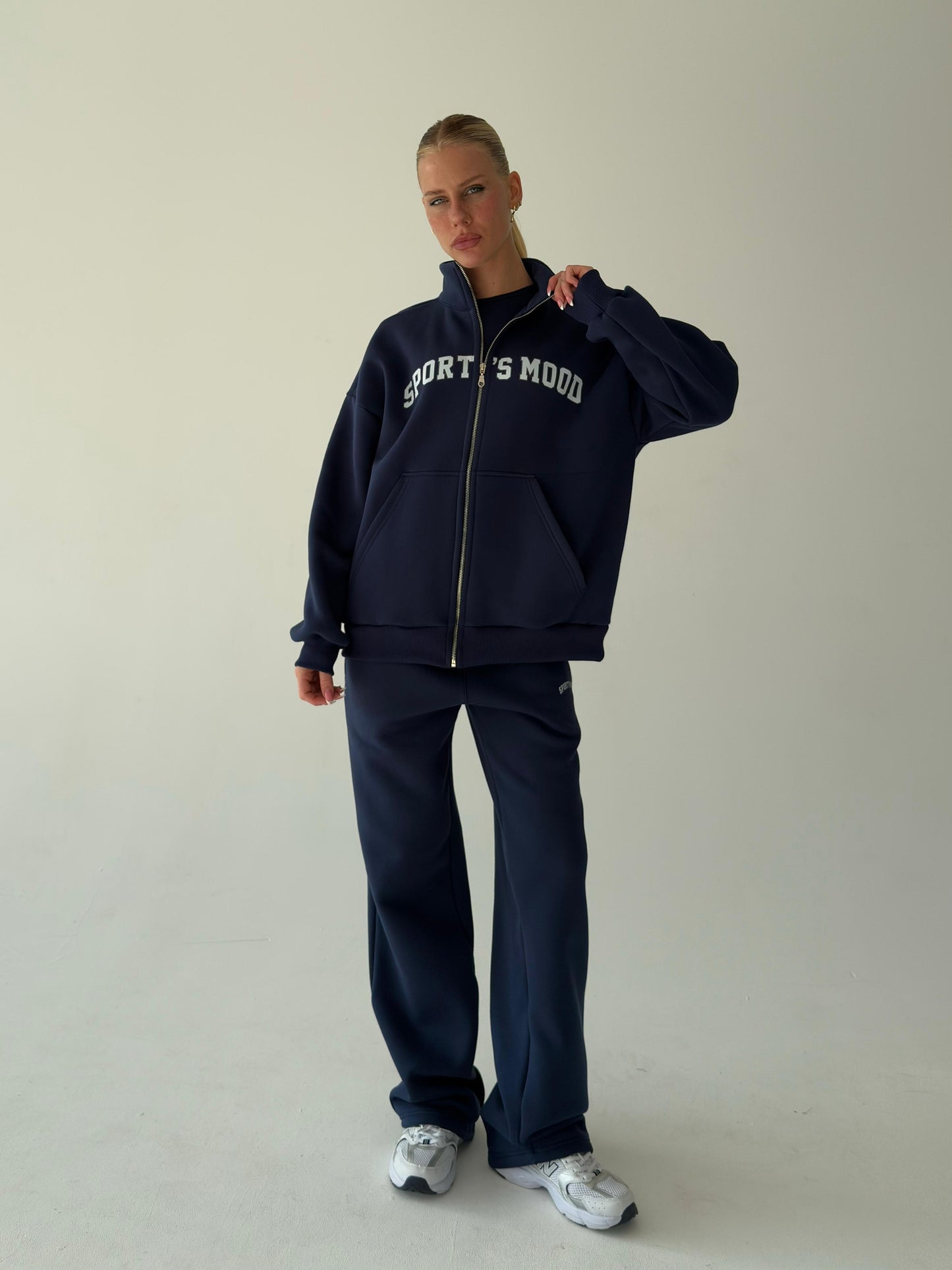 Navy blue warm zip-up hoodie
