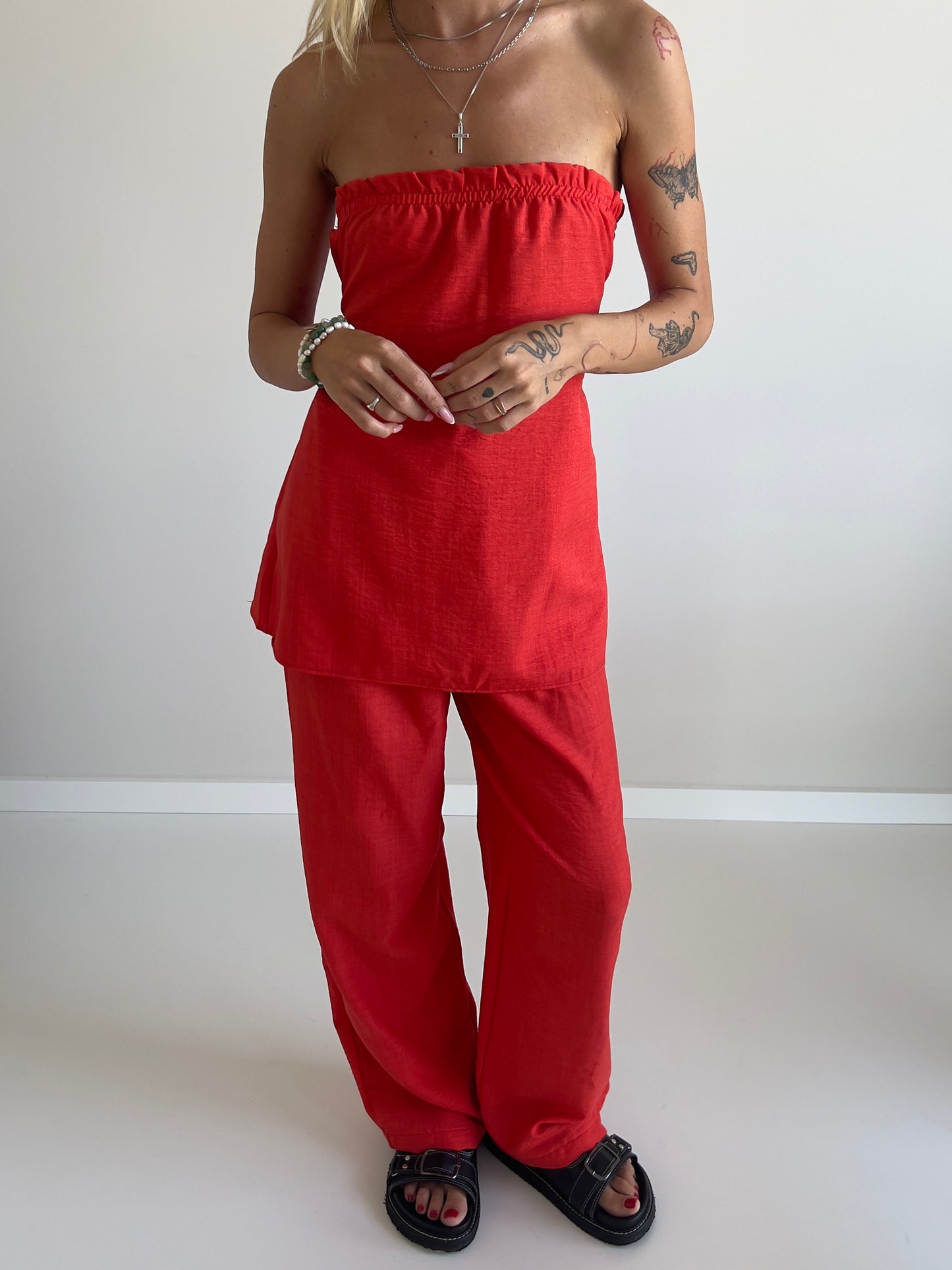 Red linen lounge pants