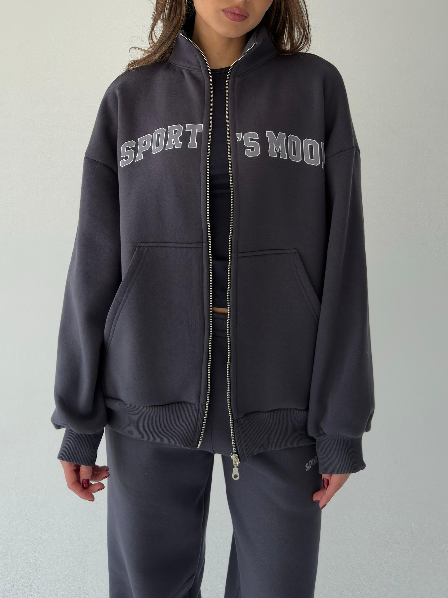 Dark gray warm zip-up hoodie
