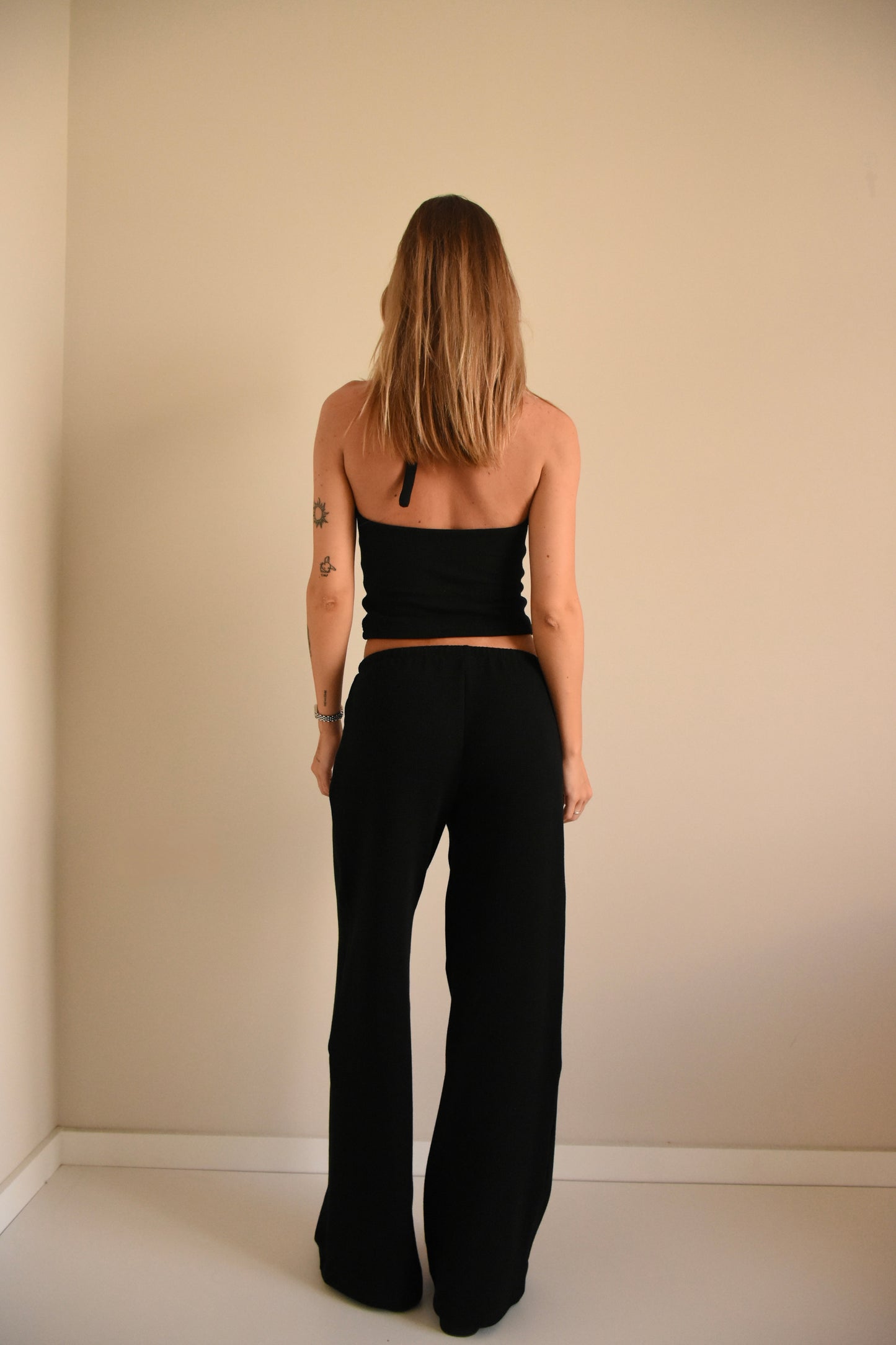 Waffle black halter top