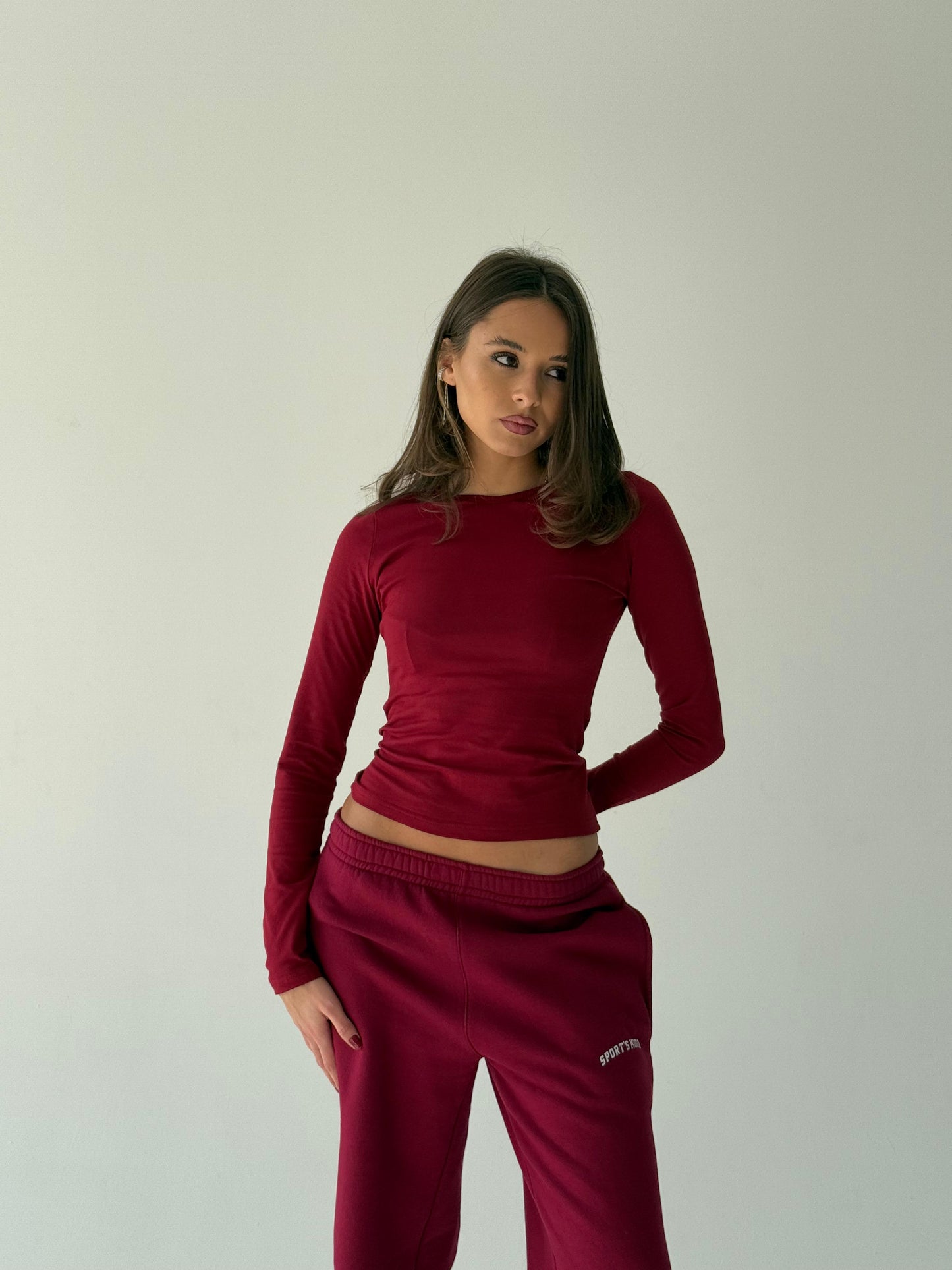 Burgundy basic top, long sleeve