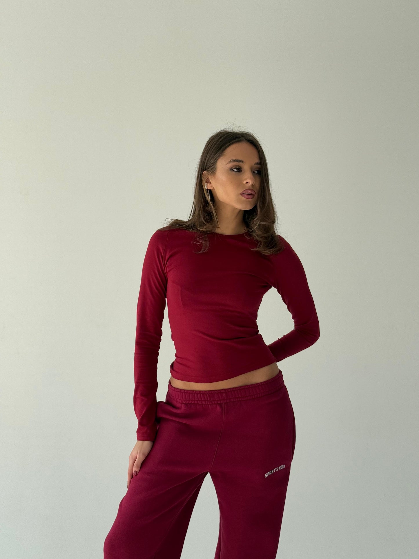 Burgundy basic top, long sleeve