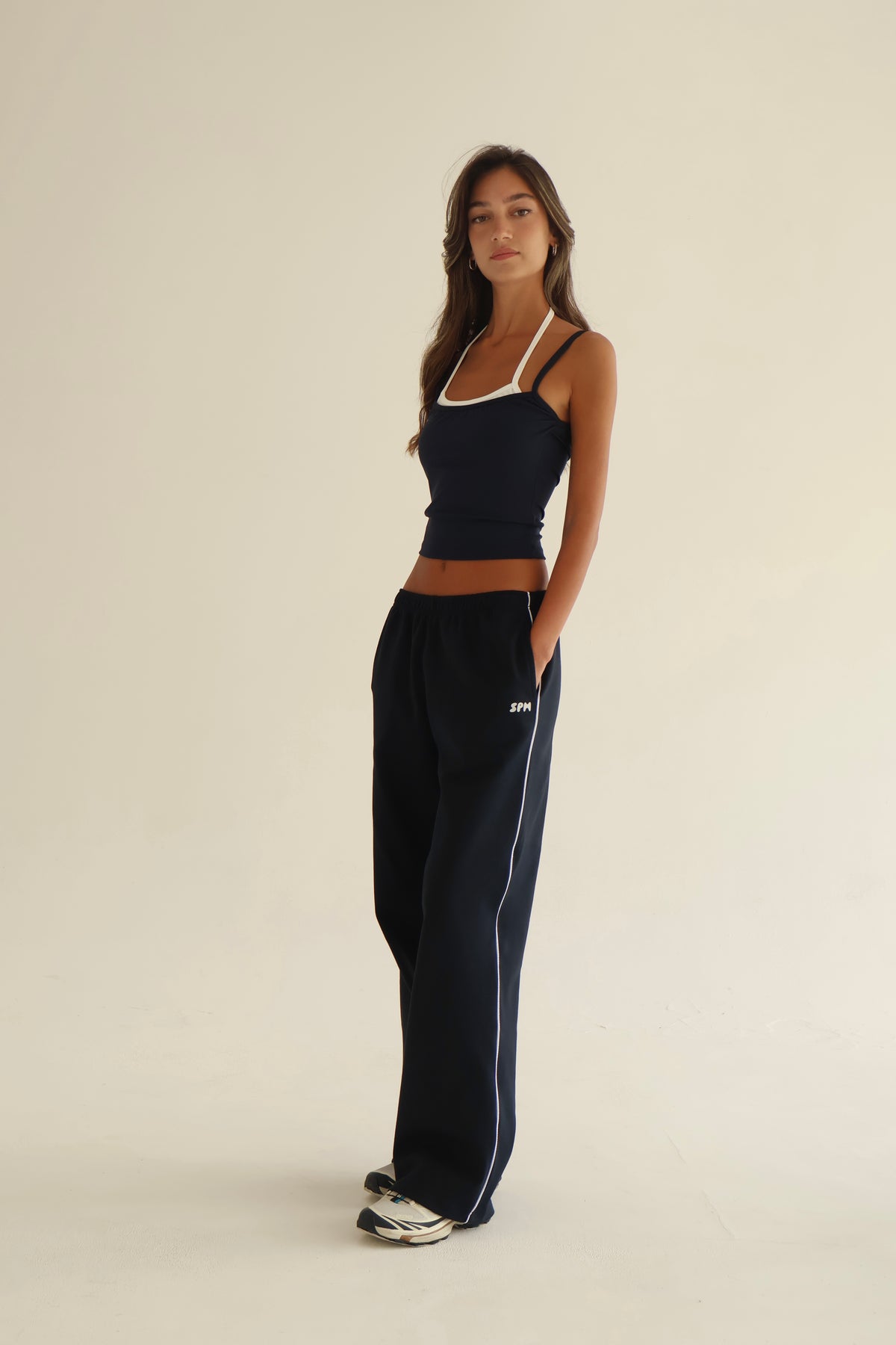 Dark blue straight line sweatpants
