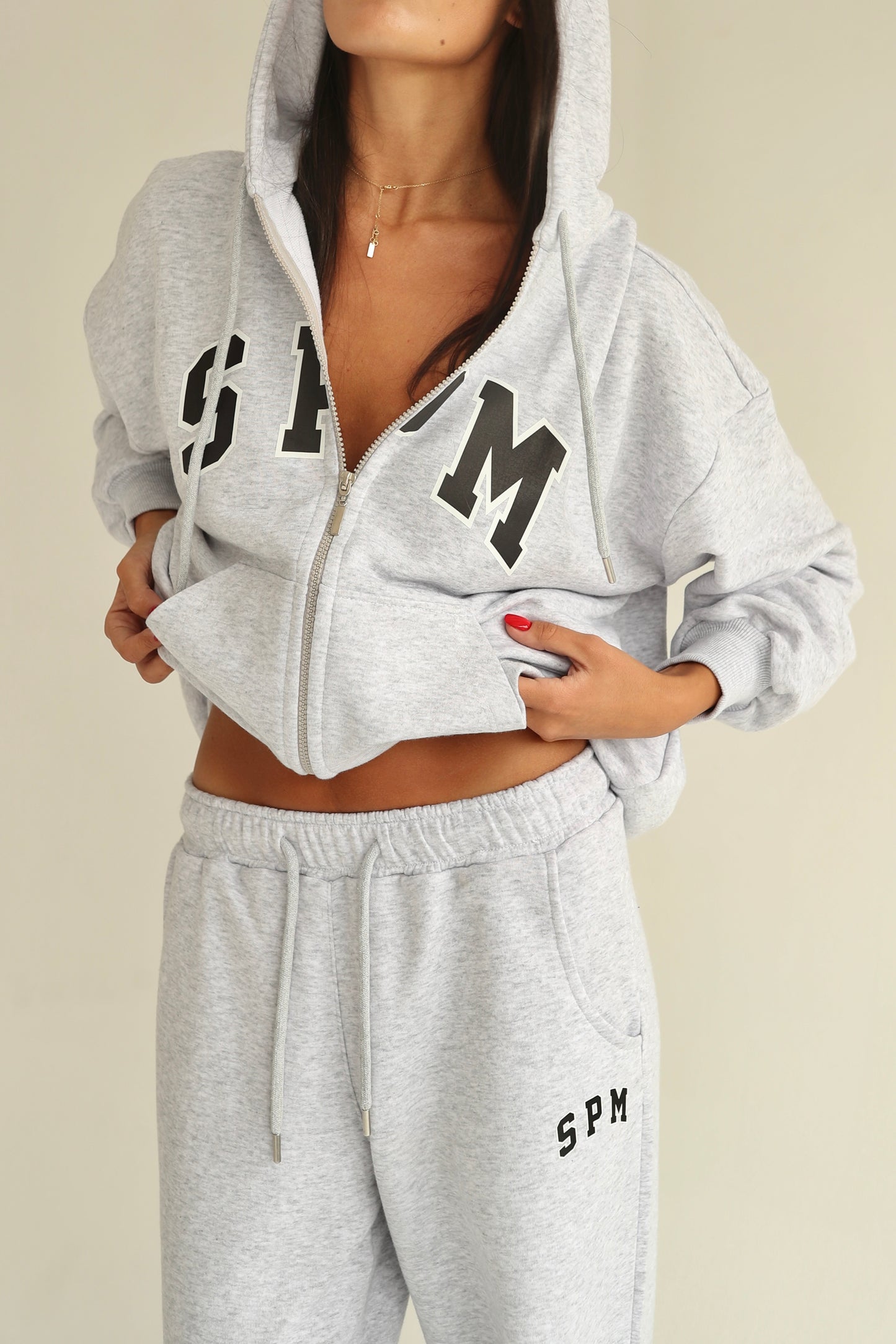 Melange gray zip-up hoodie