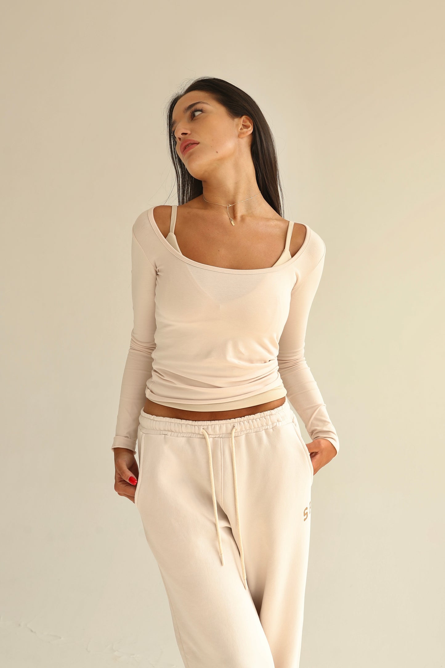 Vanilla cream square neck top