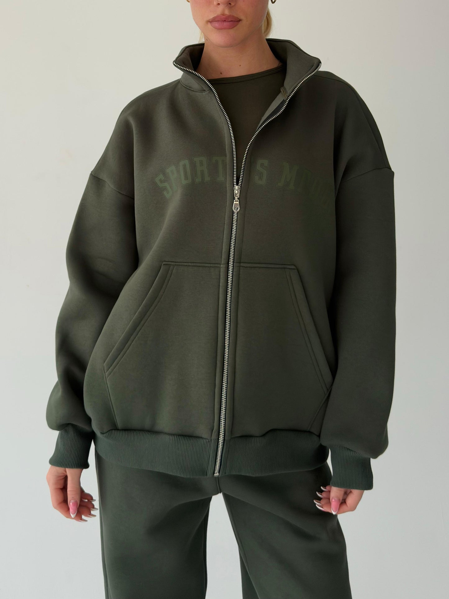 Khaki warm zip-up hoodie