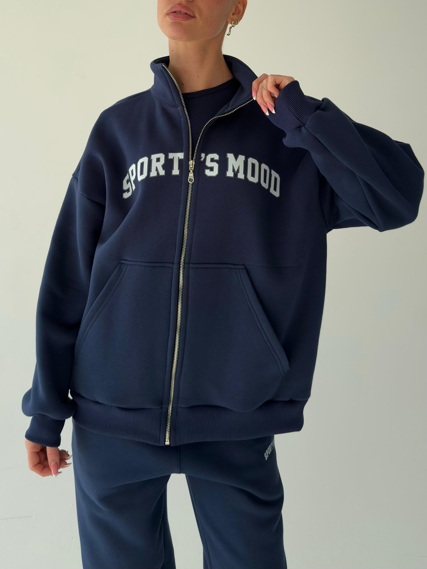 Navy blue warm zip-up hoodie