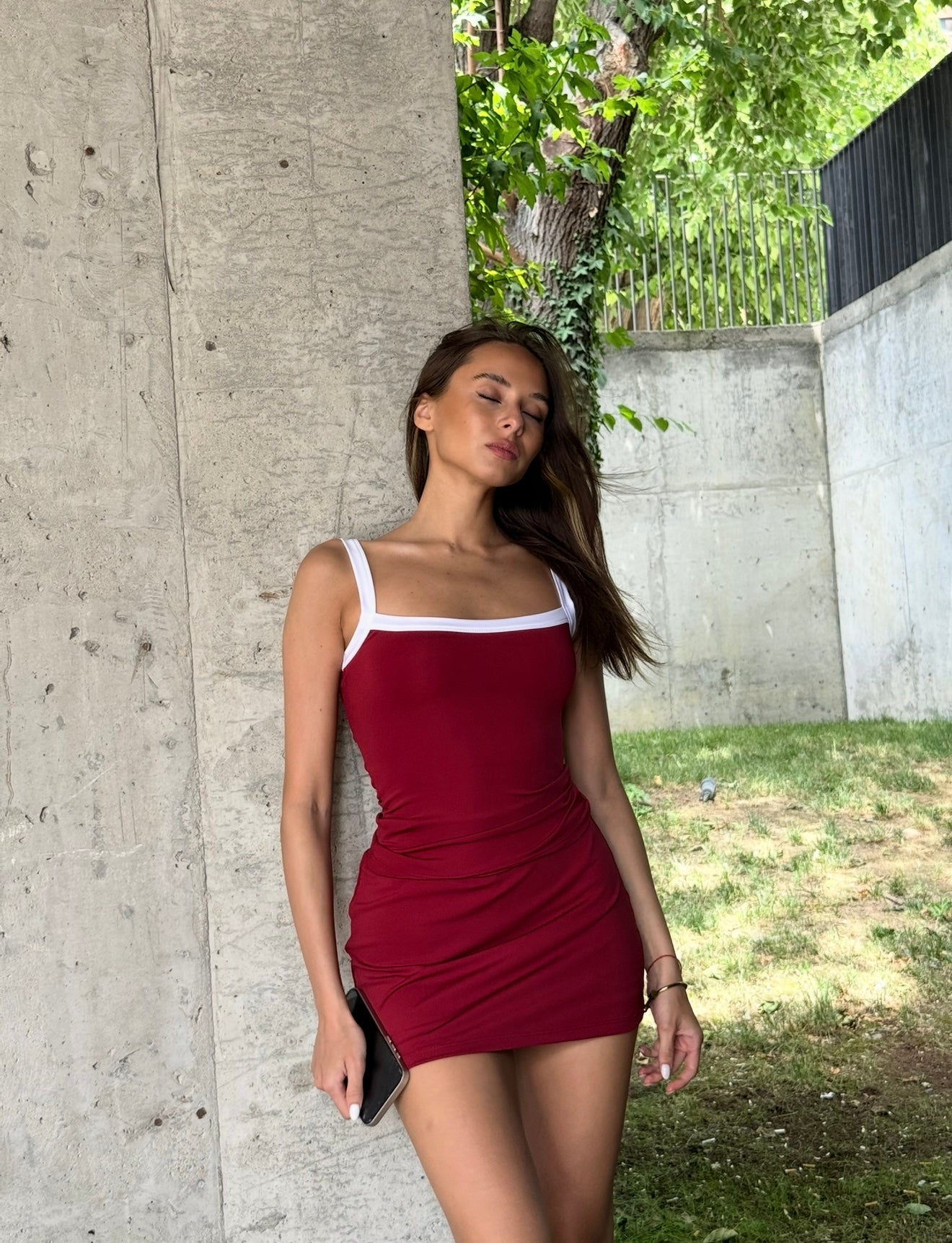 Burgundy tennis skirt with shorts underneath