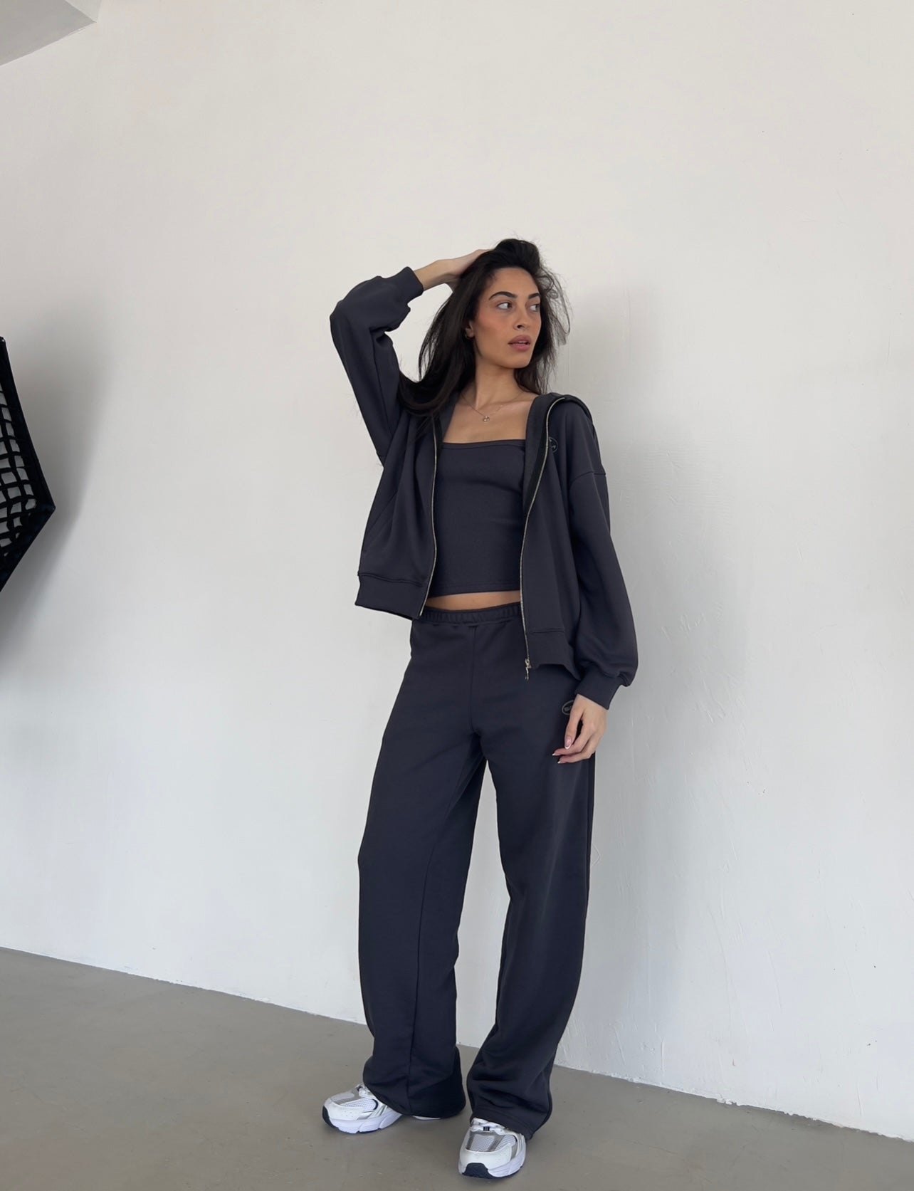 Dark gray oversize zip-up hoodie