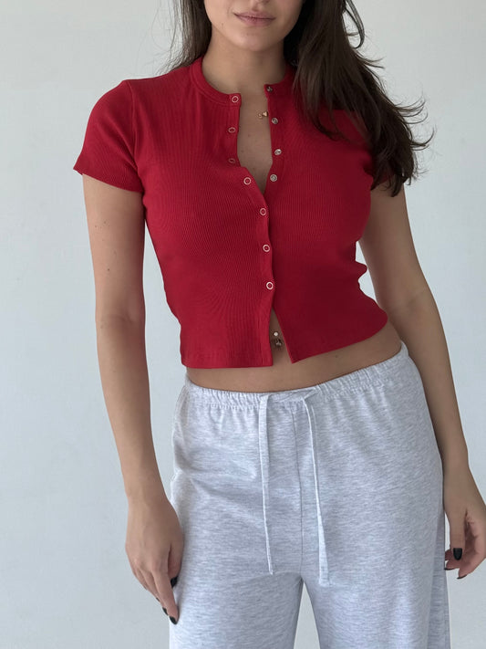 Red buttoned top