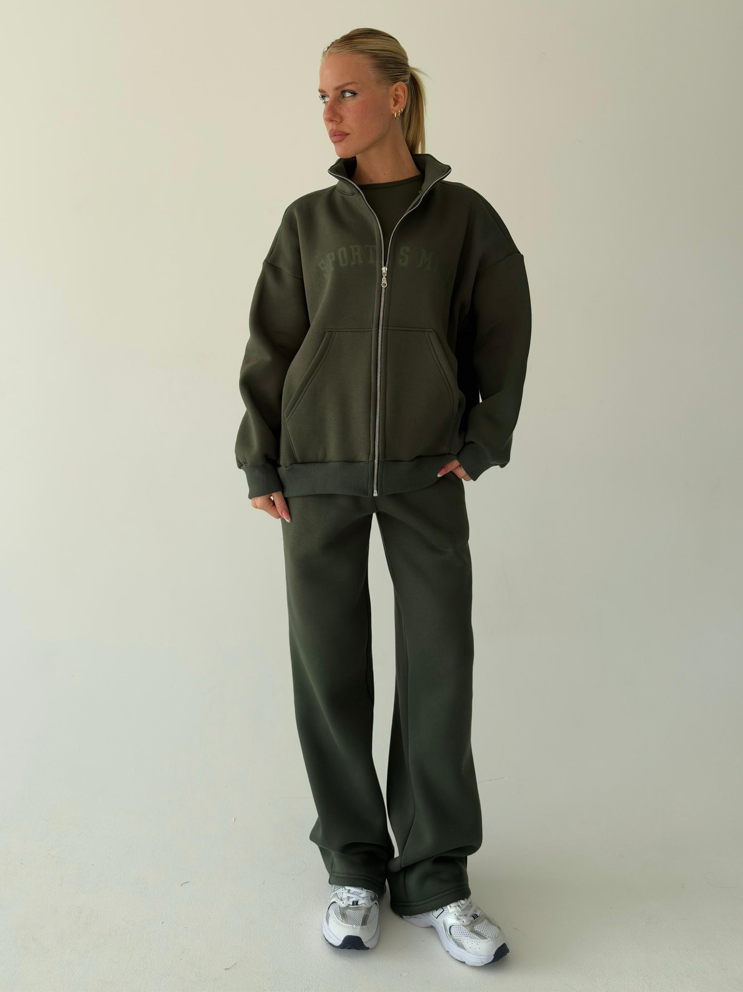 Khaki warm zip-up hoodie