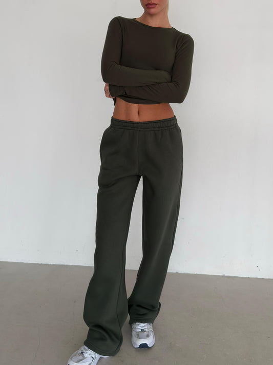 Khaki warm straight sweatpants