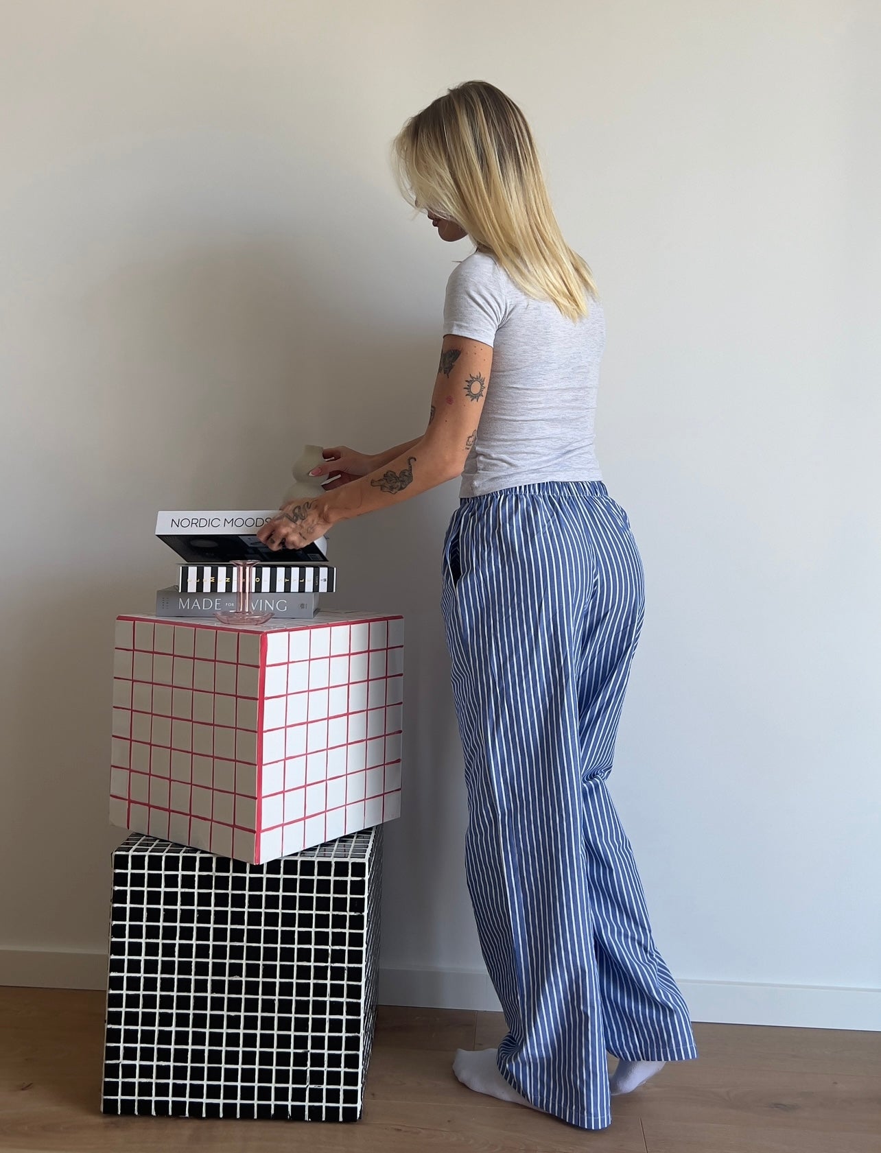 Blue striped boxer pants