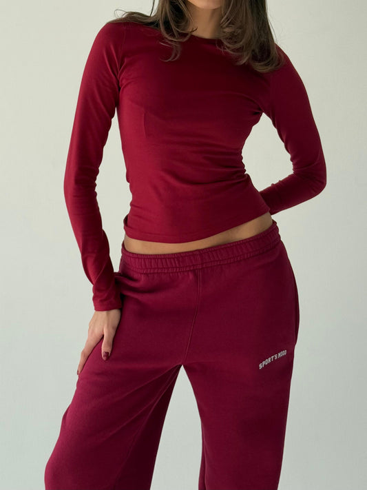 Burgundy basic top, long sleeve
