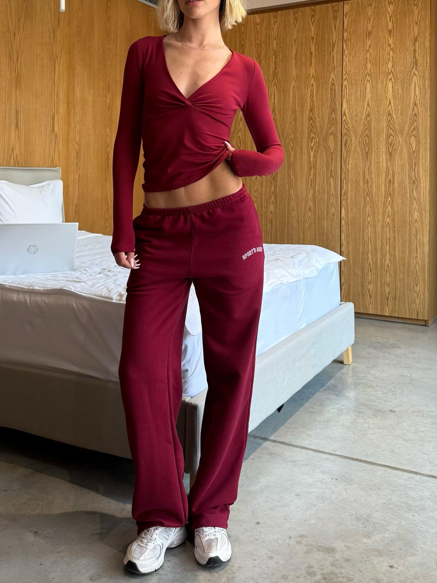 Burgundy V crossed top