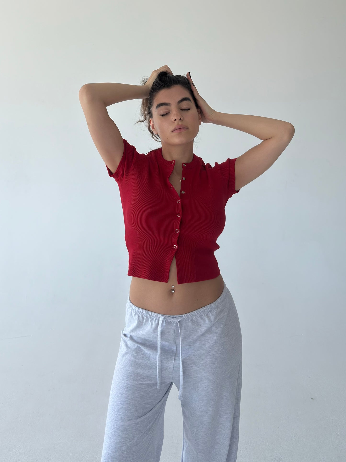 Red buttoned top
