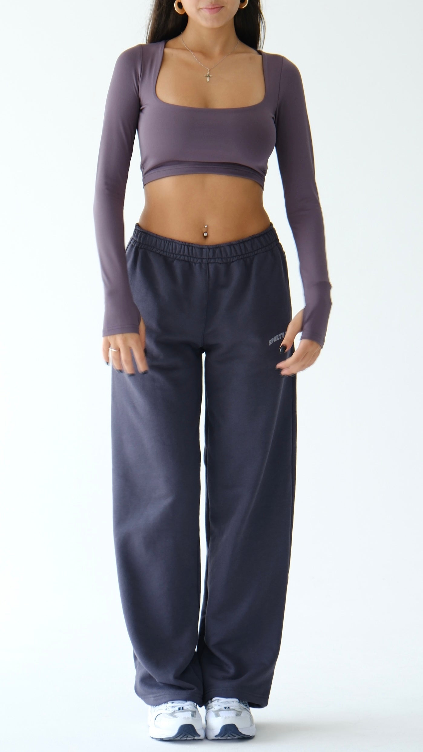 Dark gray square-neck top