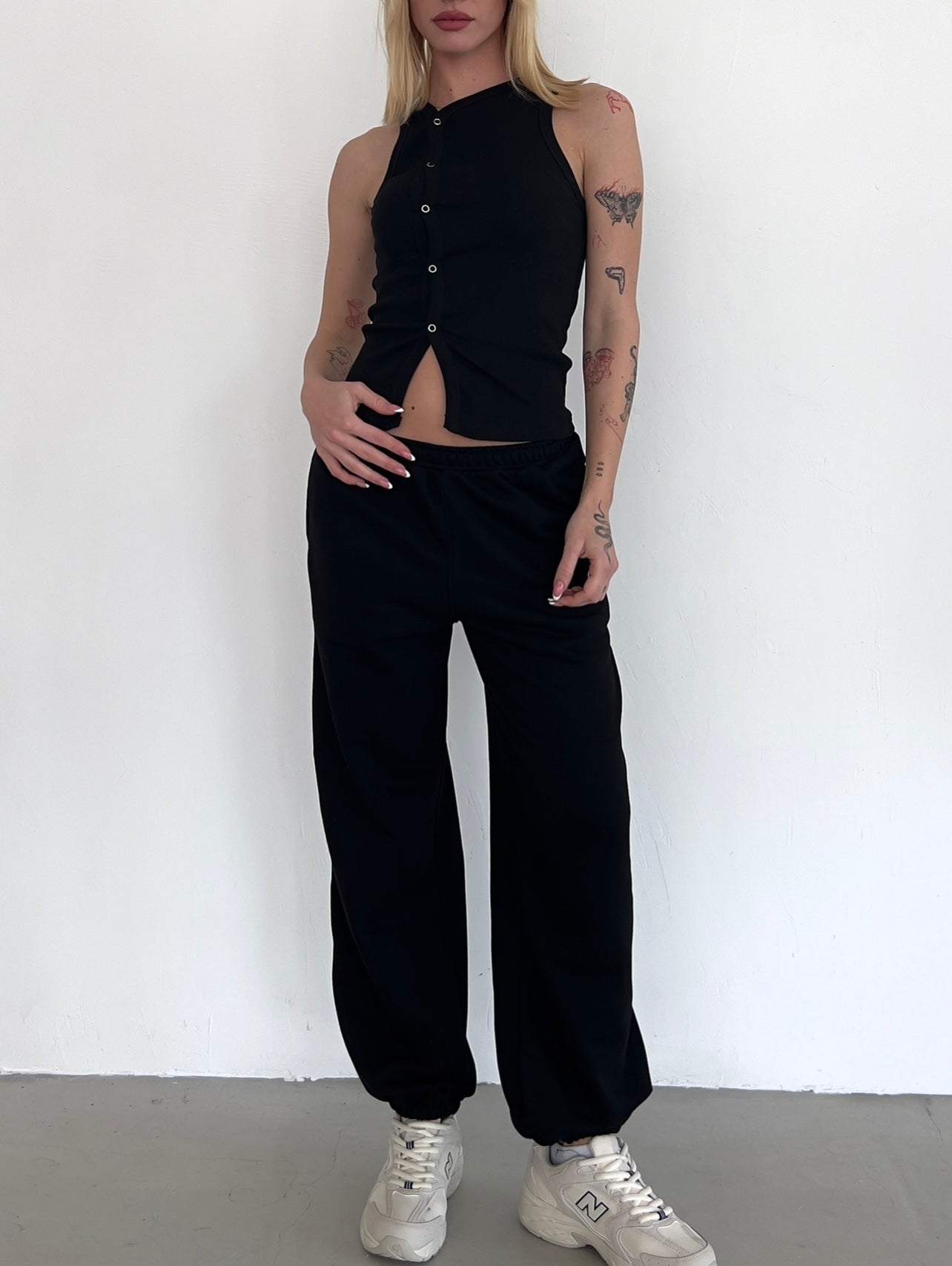 Black tank top with buttons