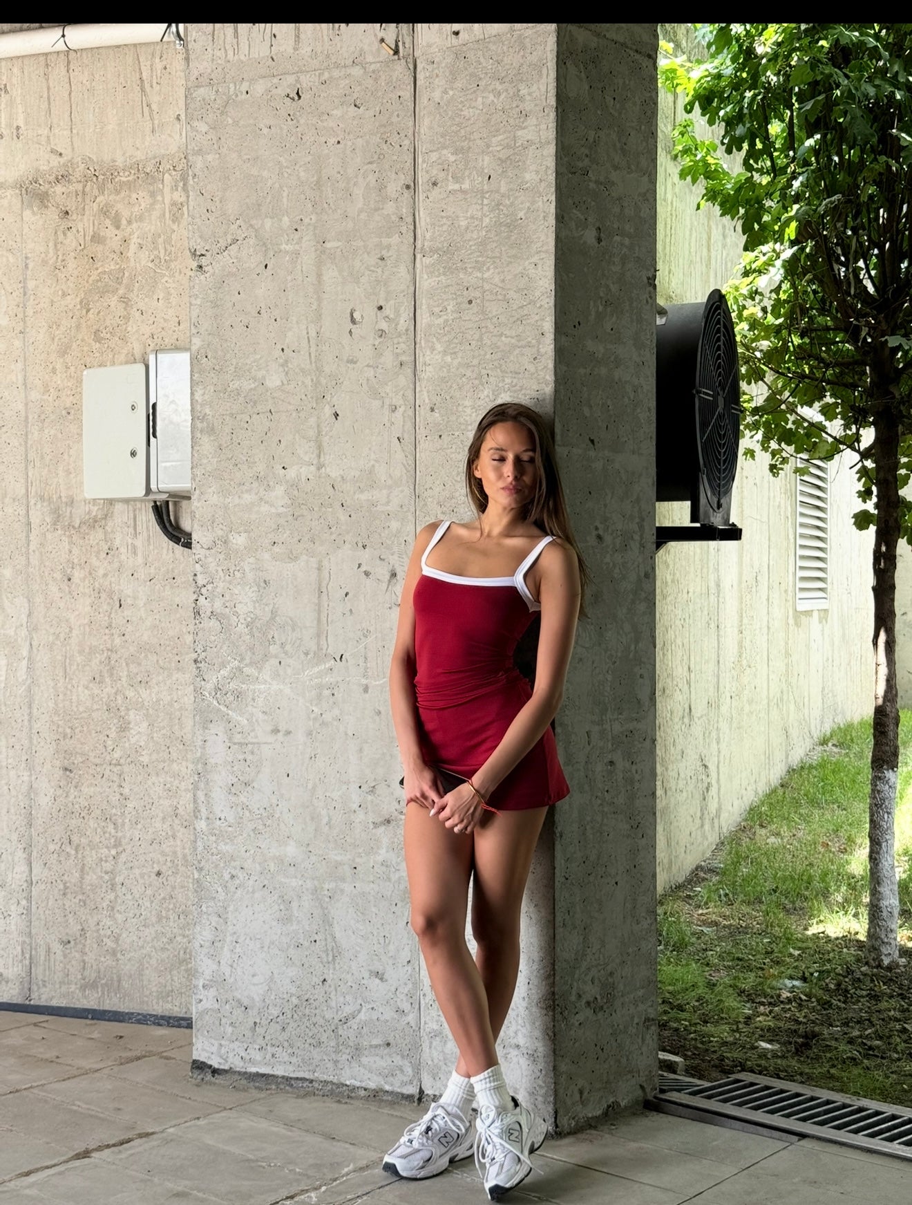 Burgundy tennis skirt with shorts underneath