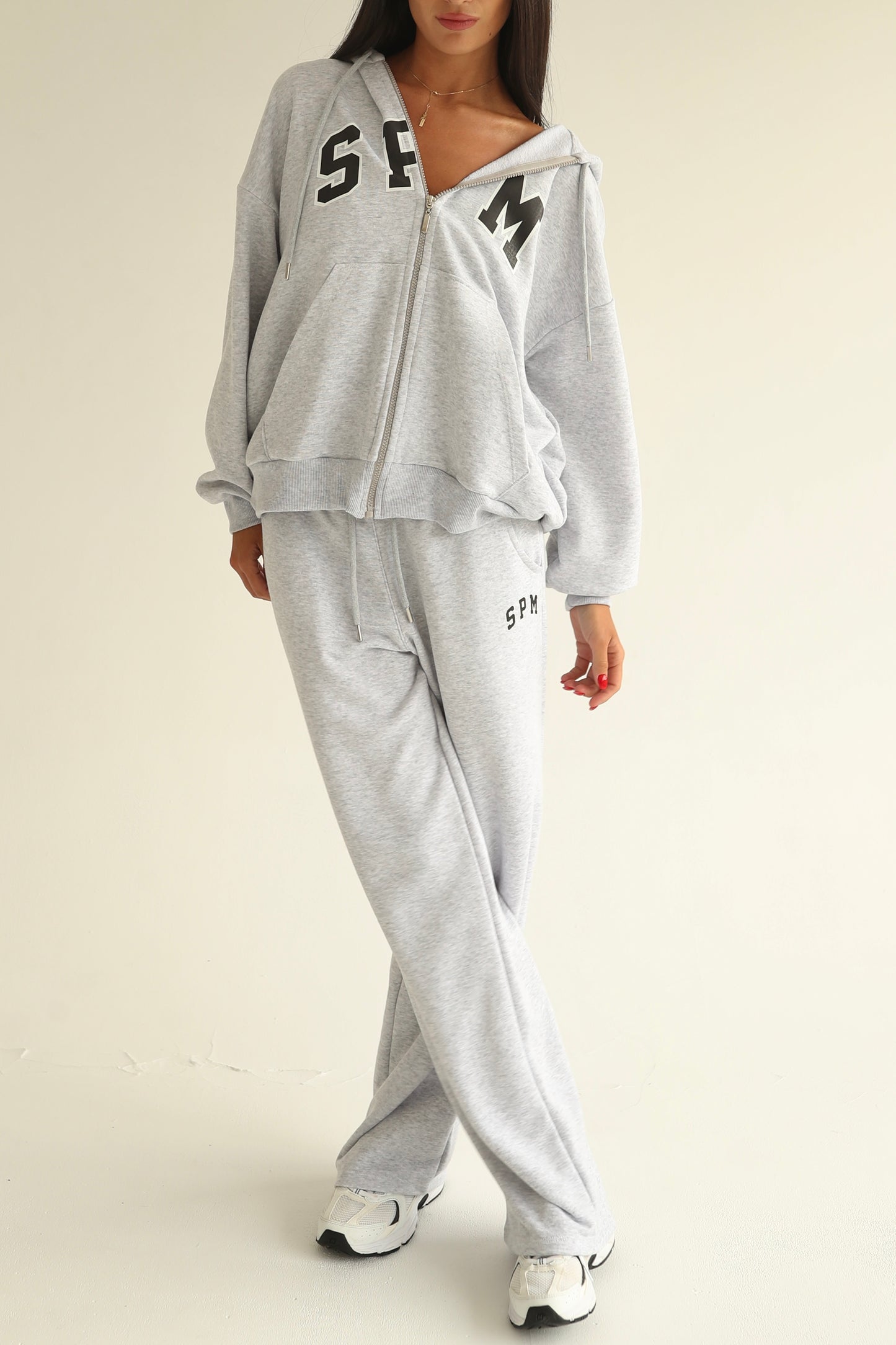 Melange gray zip-up hoodie